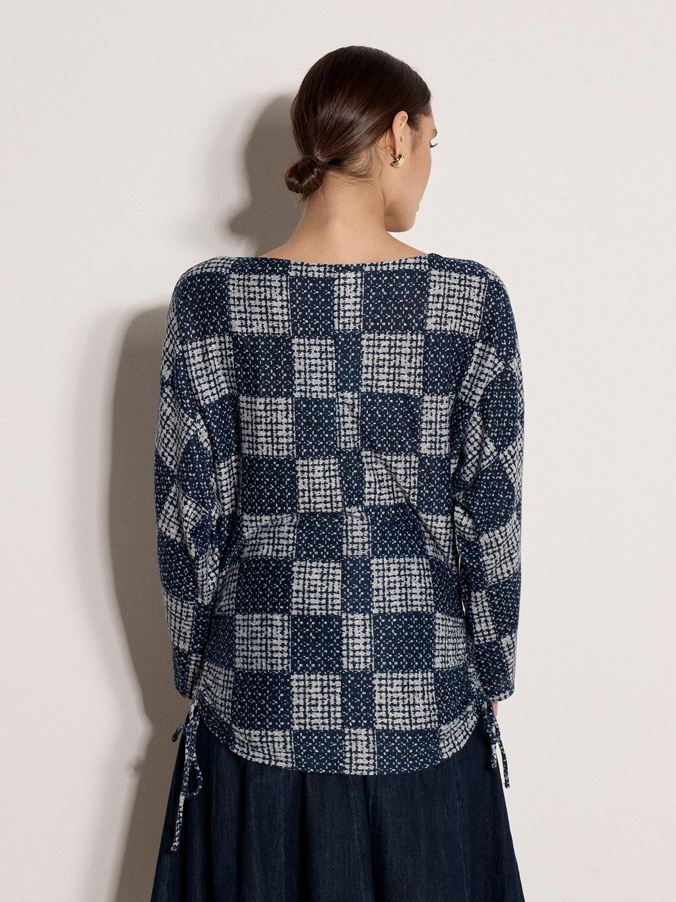 Image 2 of 4 of Apricot Womens Textured Side Ruched Batwing Blouse - Navy