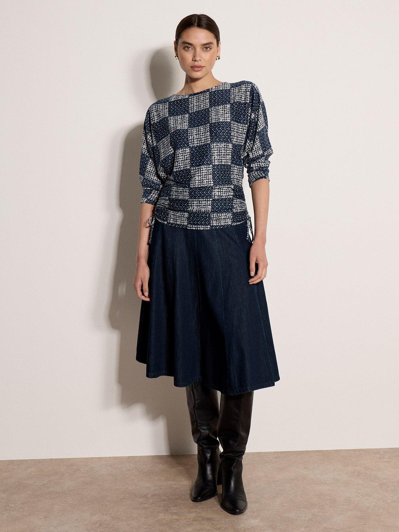 Image 3 of 4 of Apricot Womens Textured Side Ruched Batwing Blouse - Navy