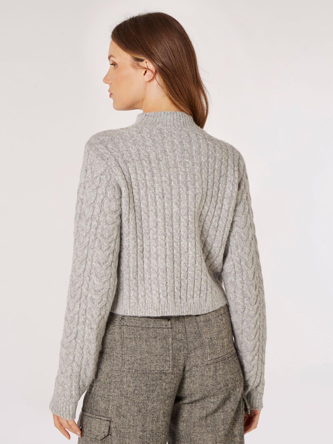 Image 2 of 4 of Apricot Apricot Cable Knit Wrap Over Mock Neck Jumper