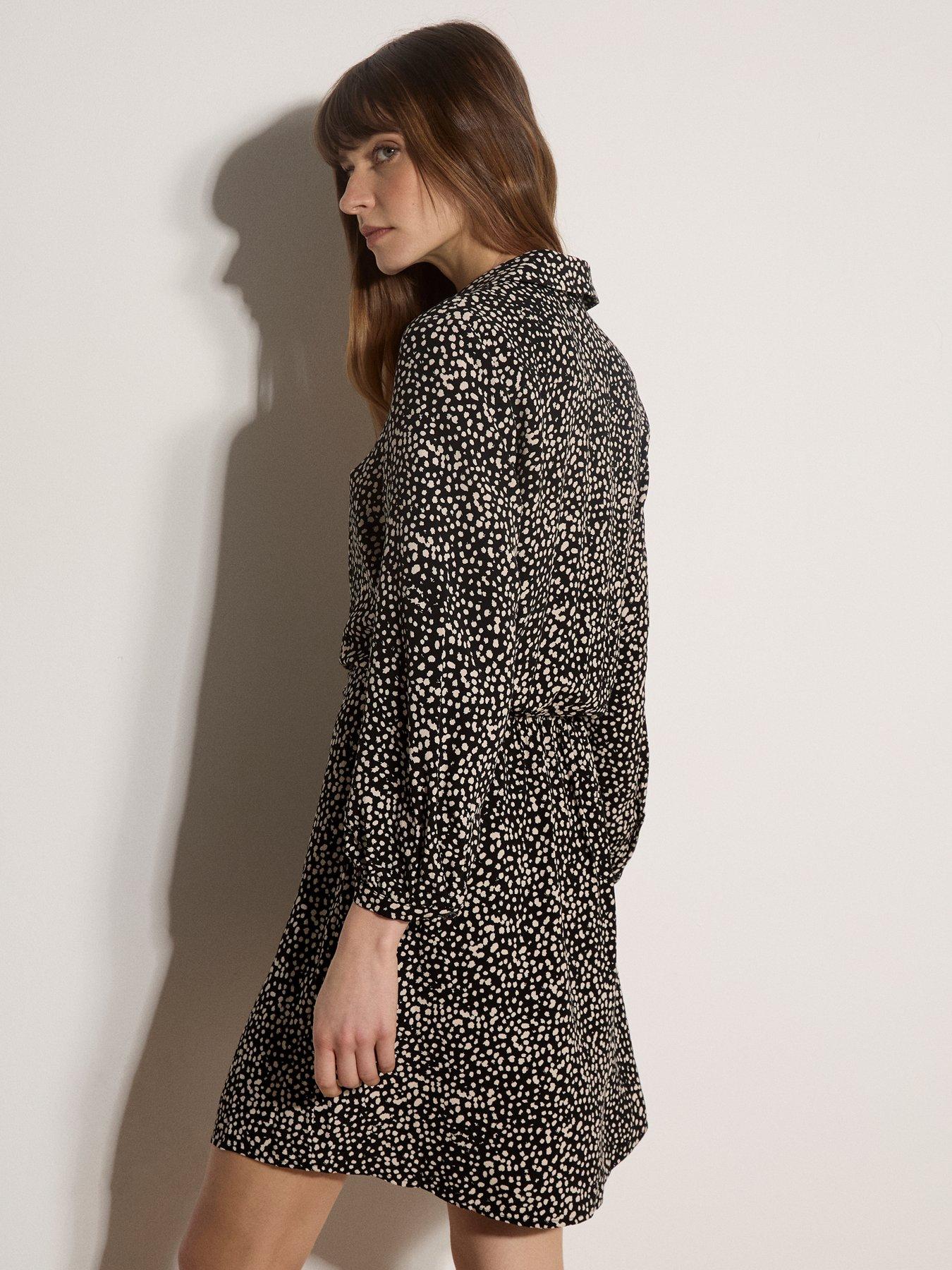 Image 2 of 4 of Apricot Mono Texture Spot Tie Front Mini Dress - Black