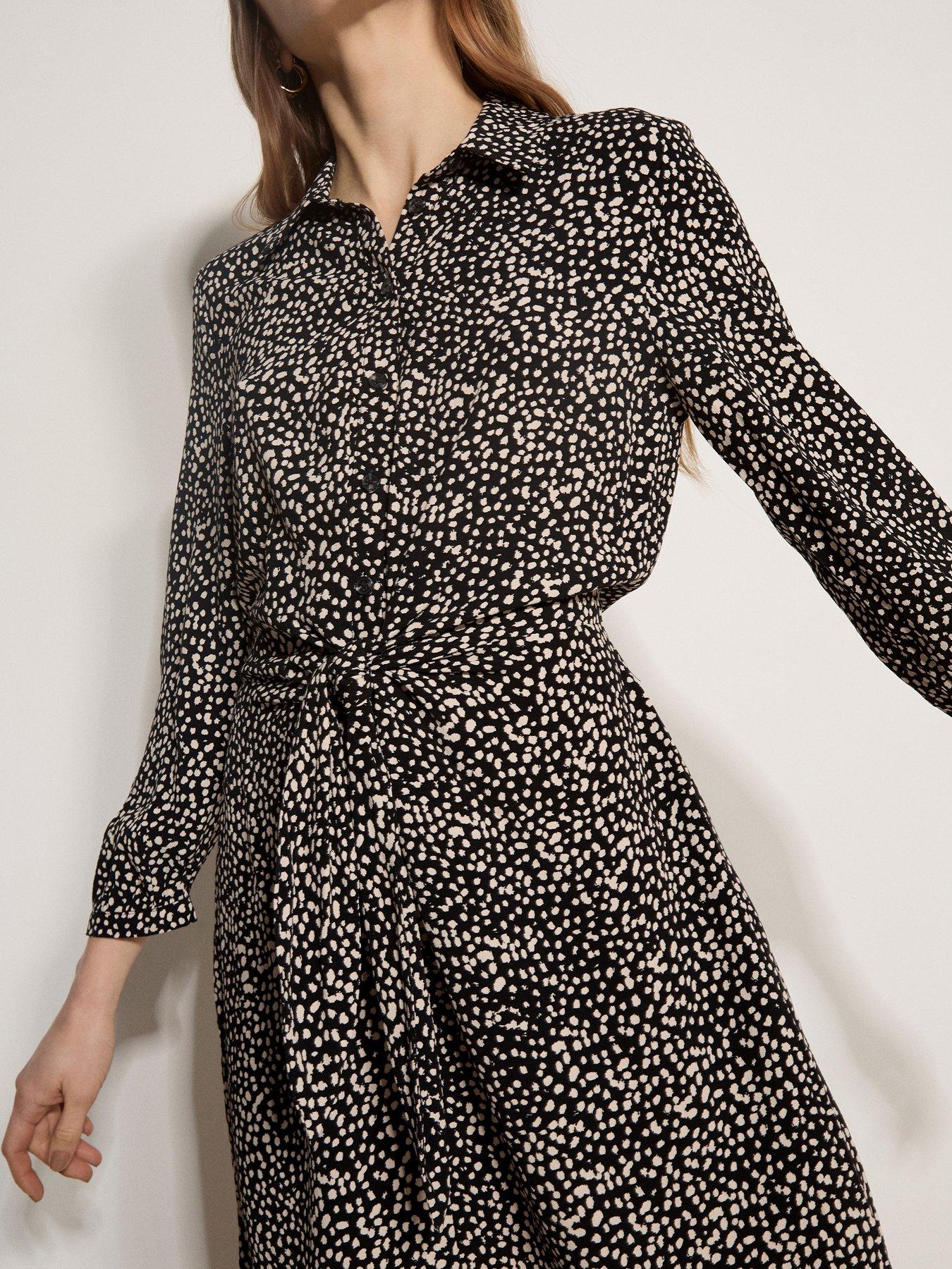 Image 3 of 4 of Apricot Mono Texture Spot Tie Front Mini Dress - Black