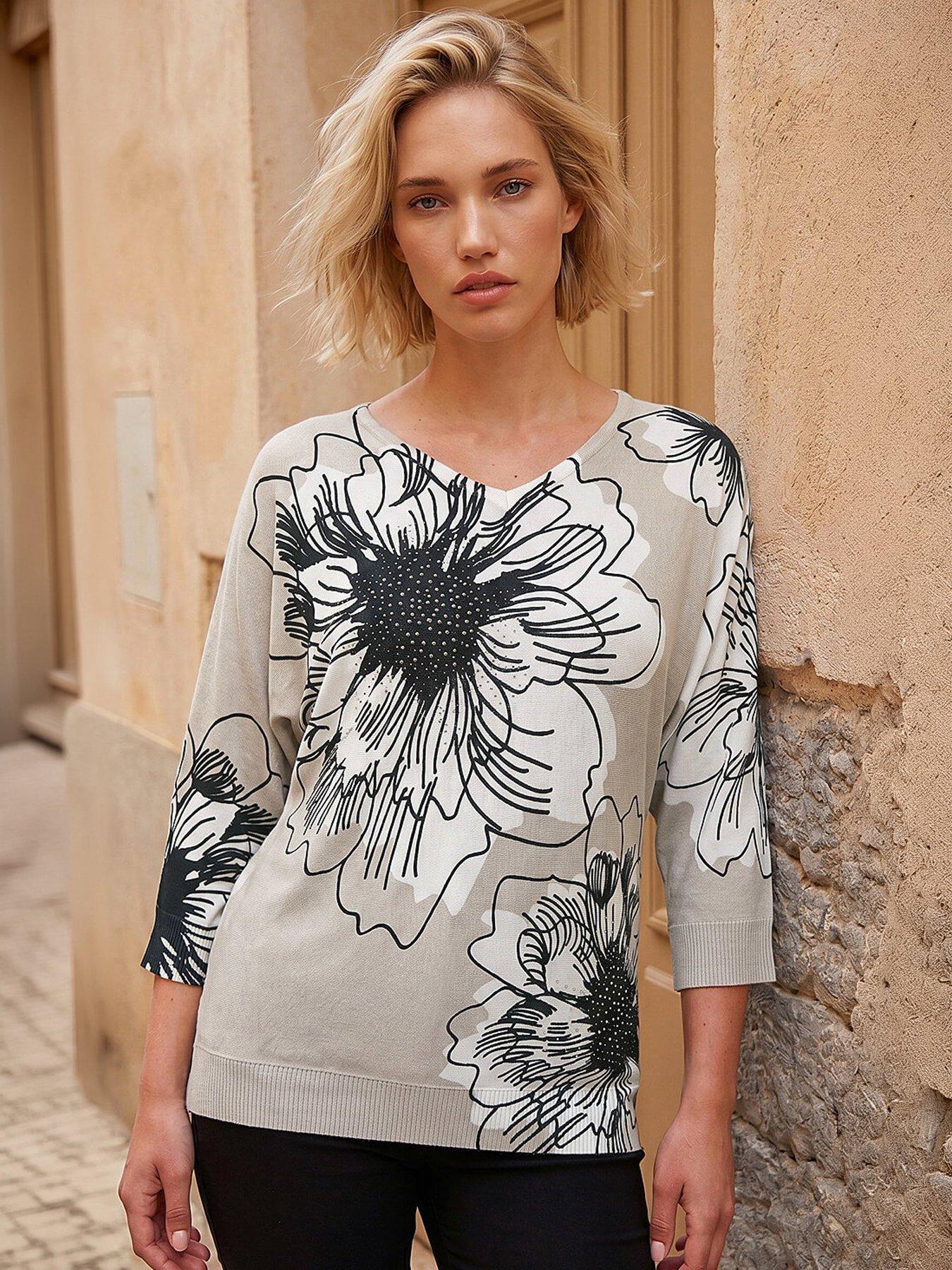 Roman Mono Embellished Floral V-neck Jumper