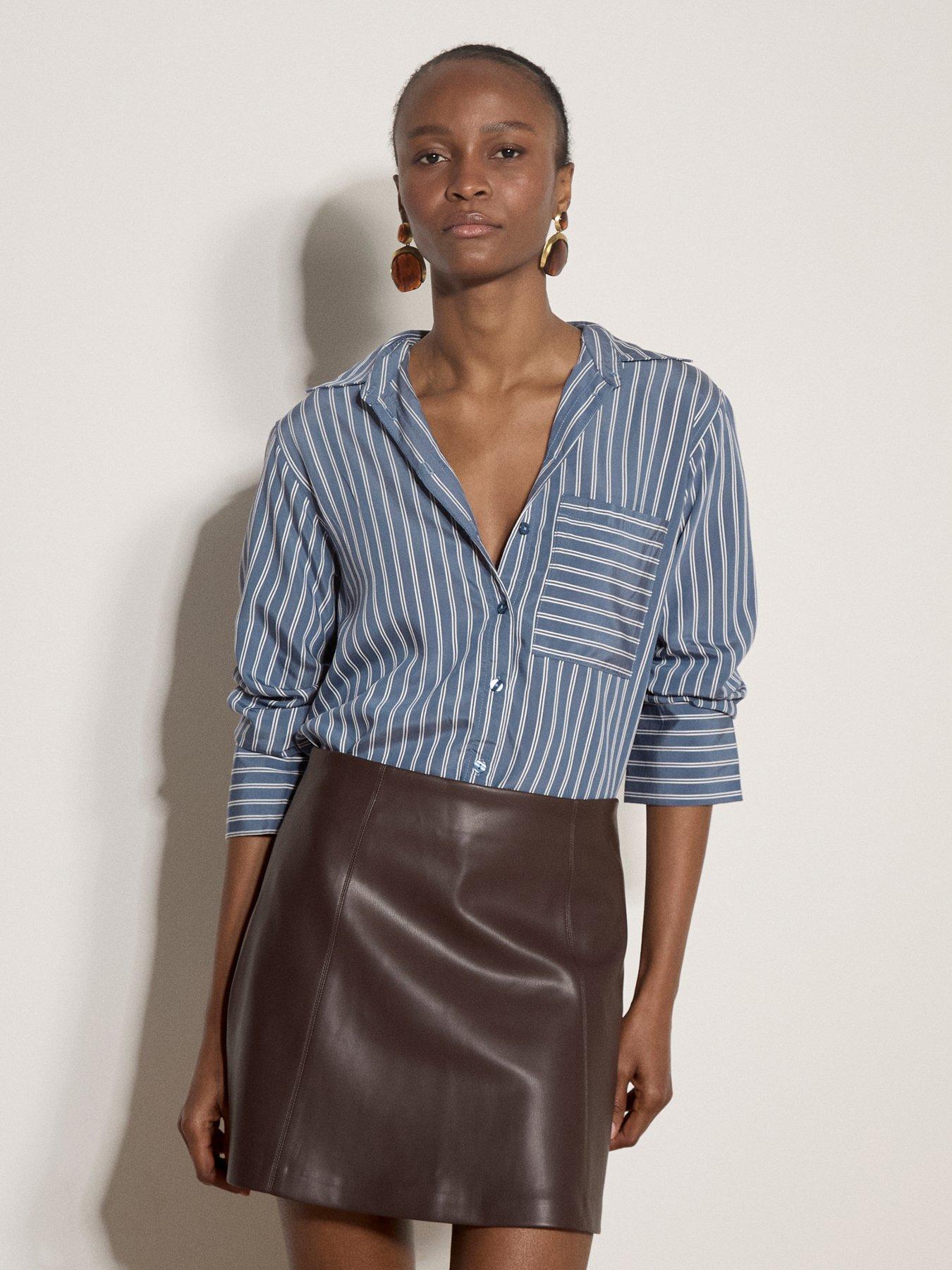 Image 1 of 5 of Apricot Womens Oversized Pinstripe 1 Pocket Shirt - Blue