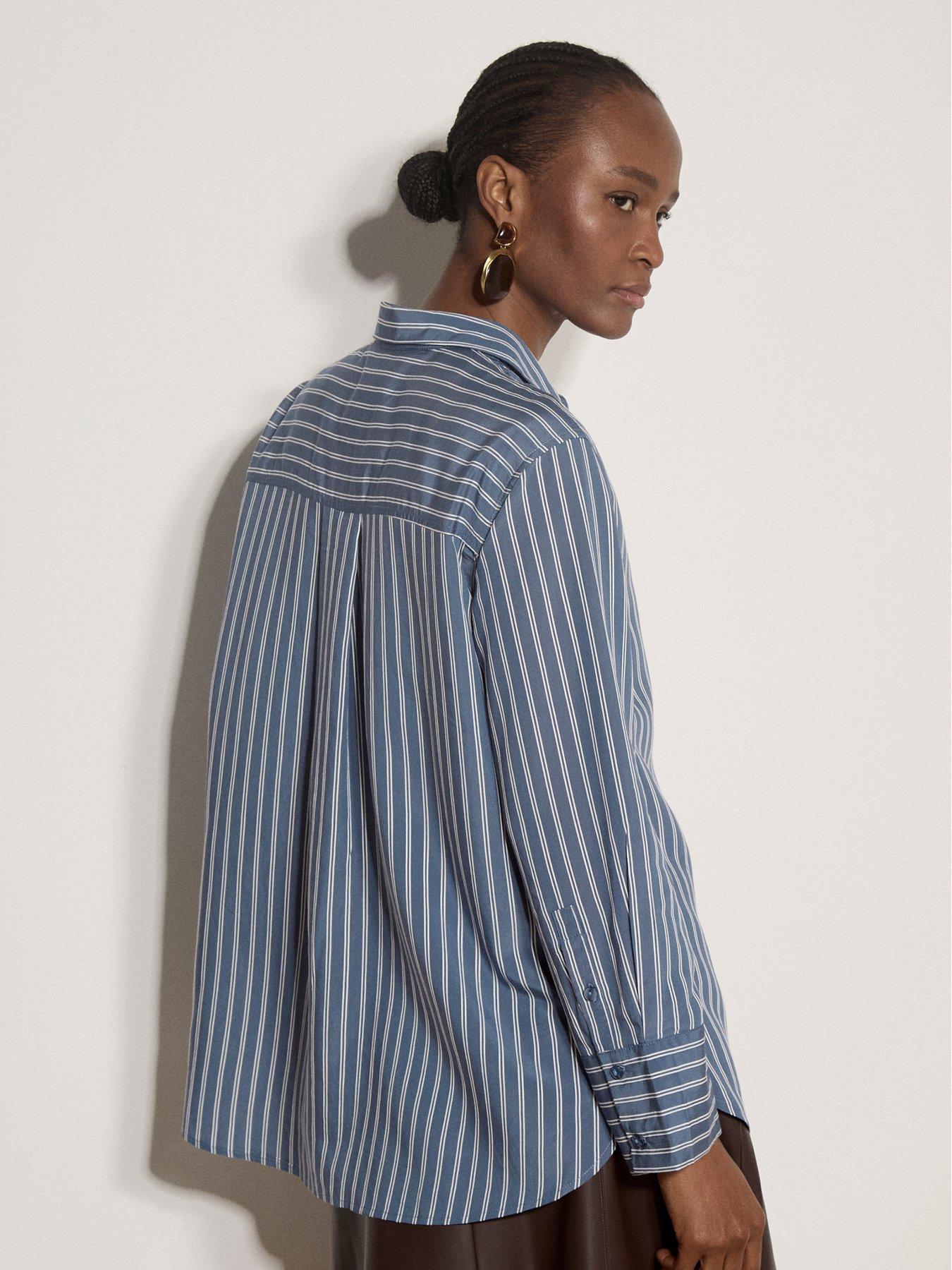 Image 2 of 5 of Apricot Womens Oversized Pinstripe 1 Pocket Shirt - Blue