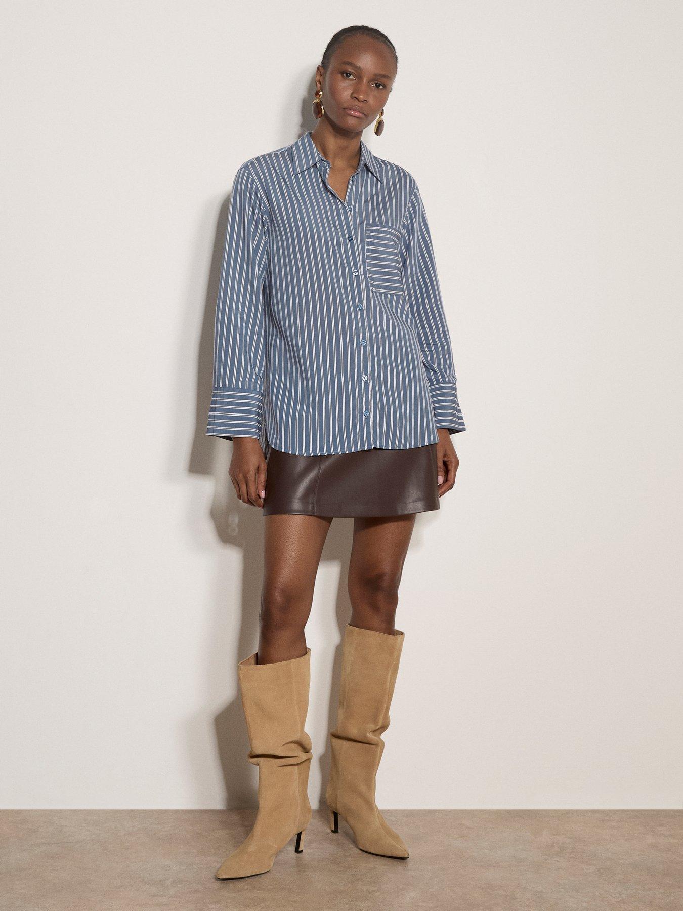 Image 5 of 5 of Apricot Womens Oversized Pinstripe 1 Pocket Shirt - Blue