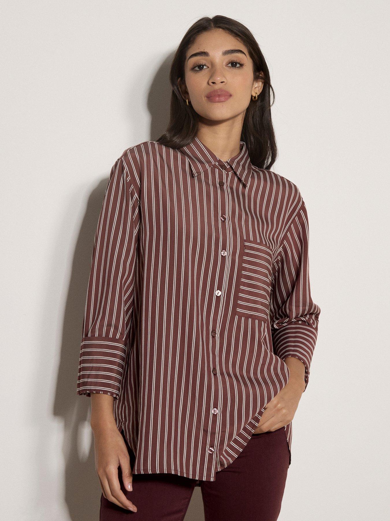 Image 1 of 4 of Apricot Apricot Pinstripe Oversized 1 Pkt Shirt