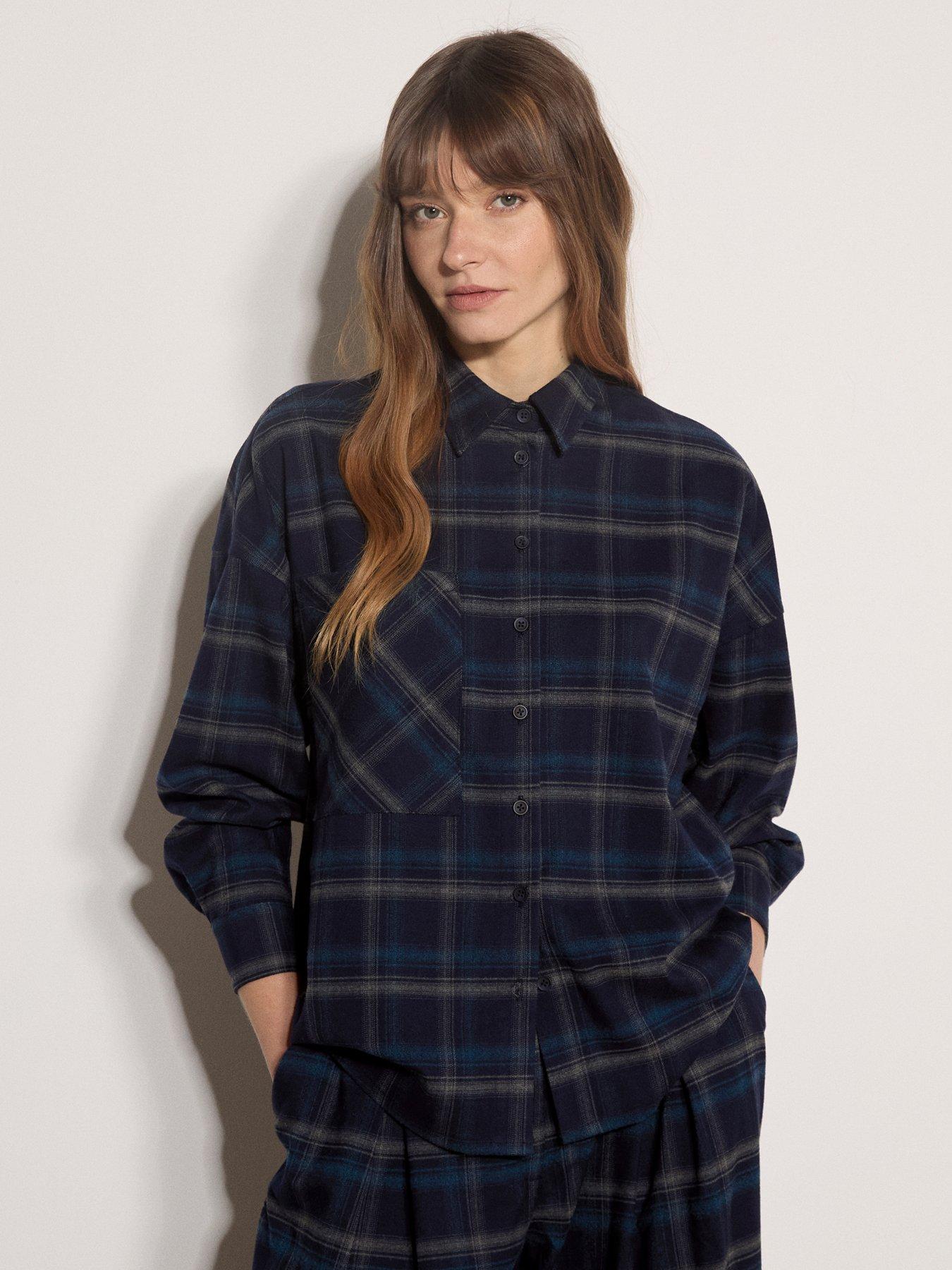 Image 1 of 4 of Apricot Womens Window Check Button-Through 1 Pocket Shirt - Navy