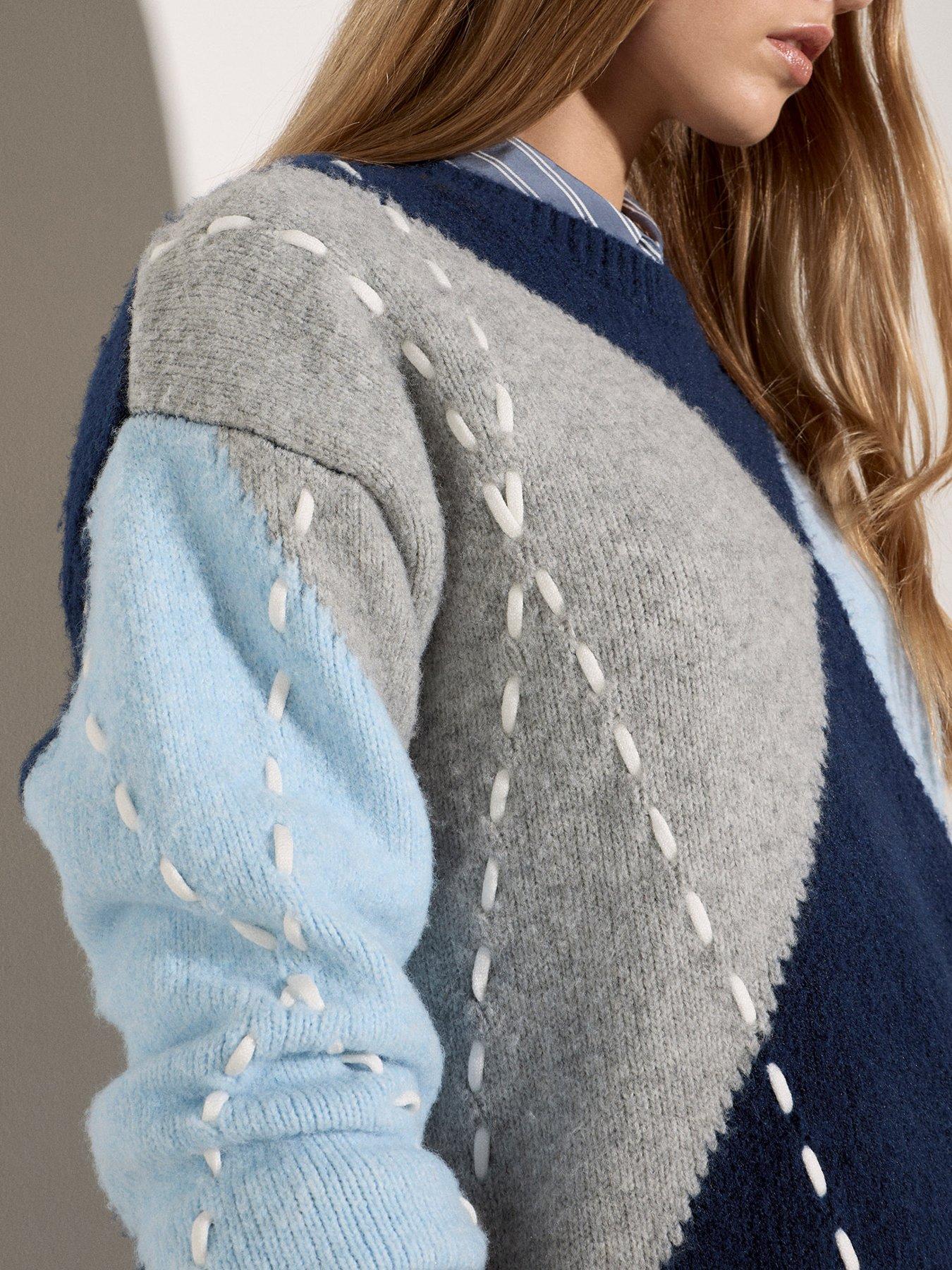 Image 4 of 4 of Apricot Womens Oversized Argyle Boat Neck Jumper - Navy