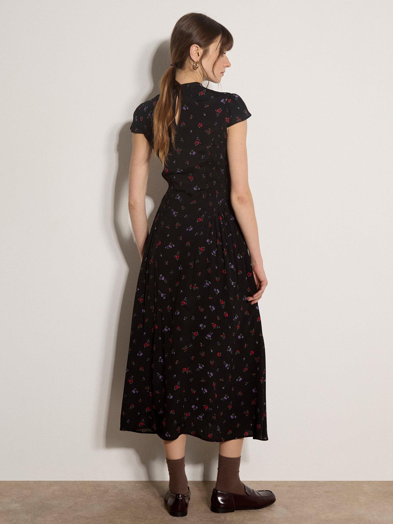 Image 2 of 4 of Apricot Womens Ditsy Ruching High Neck Midi Dress - Black
