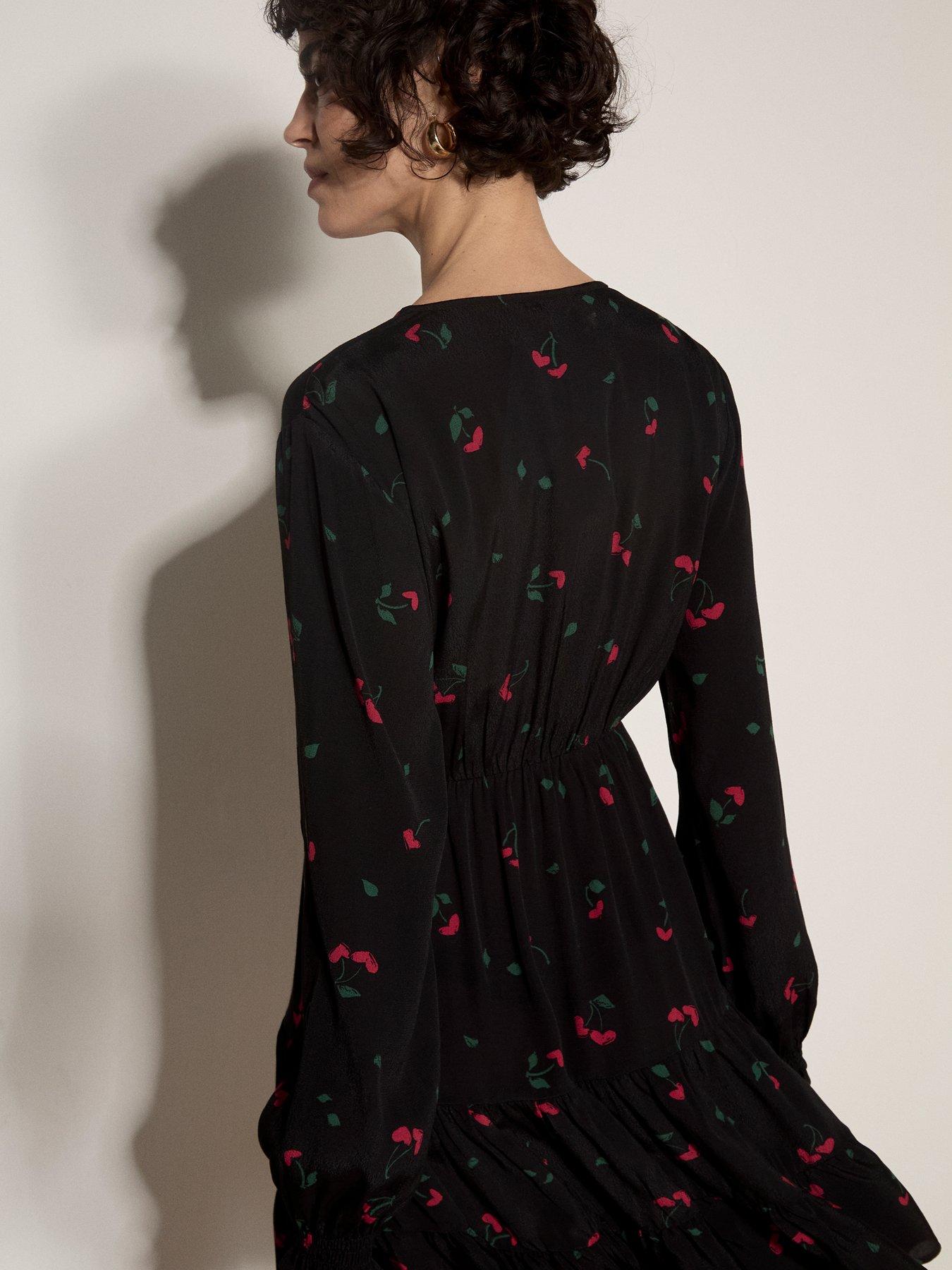 Image 2 of 4 of Apricot Apricot Cherry Hearts V Neck Button Dress