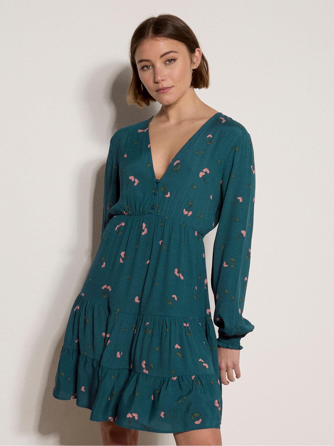 Apricot Apricot Cherry Hearts V Neck Button Dress
