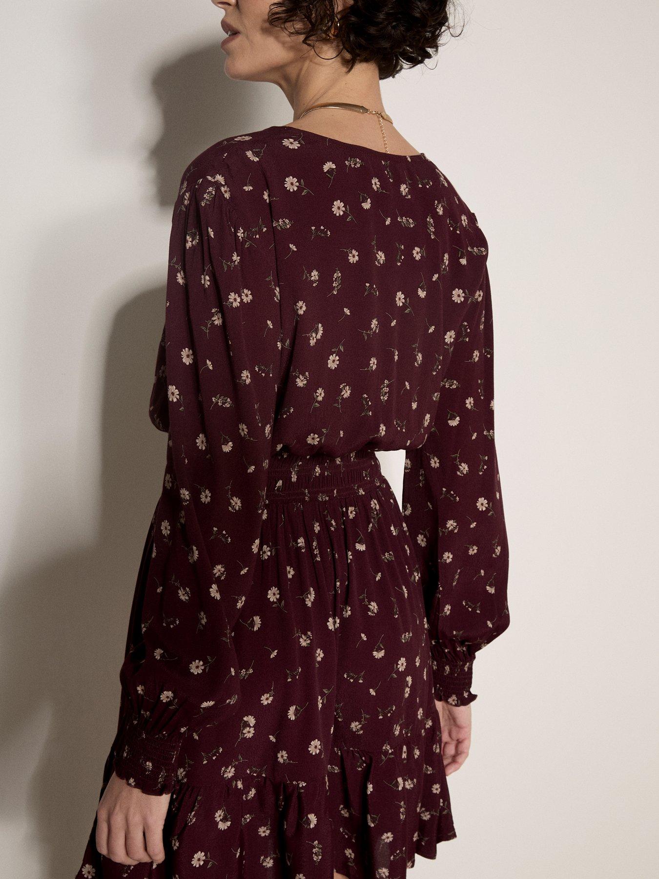 Image 2 of 4 of Apricot Womens Vintage Floral Ruffle Neck Tiered Dress - Red
