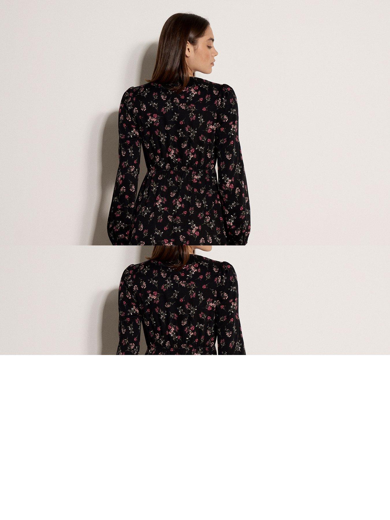 Image 2 of 5 of Apricot Womens Floral Spray V-Neck Button Front Midi Dress - Black