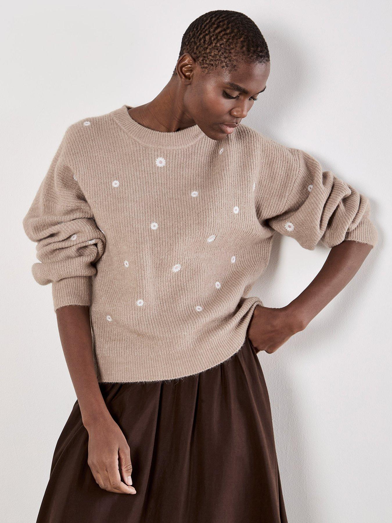 Image 1 of 5 of Apricot Apricot Daisy Embroidered Ribbed Jumper
