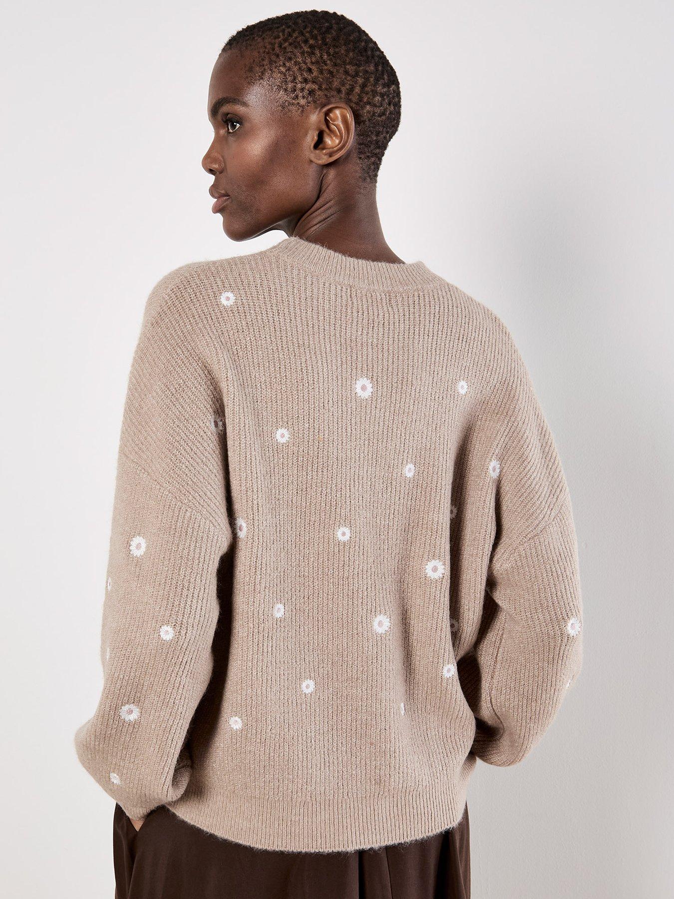 Image 2 of 5 of Apricot Apricot Daisy Embroidered Ribbed Jumper