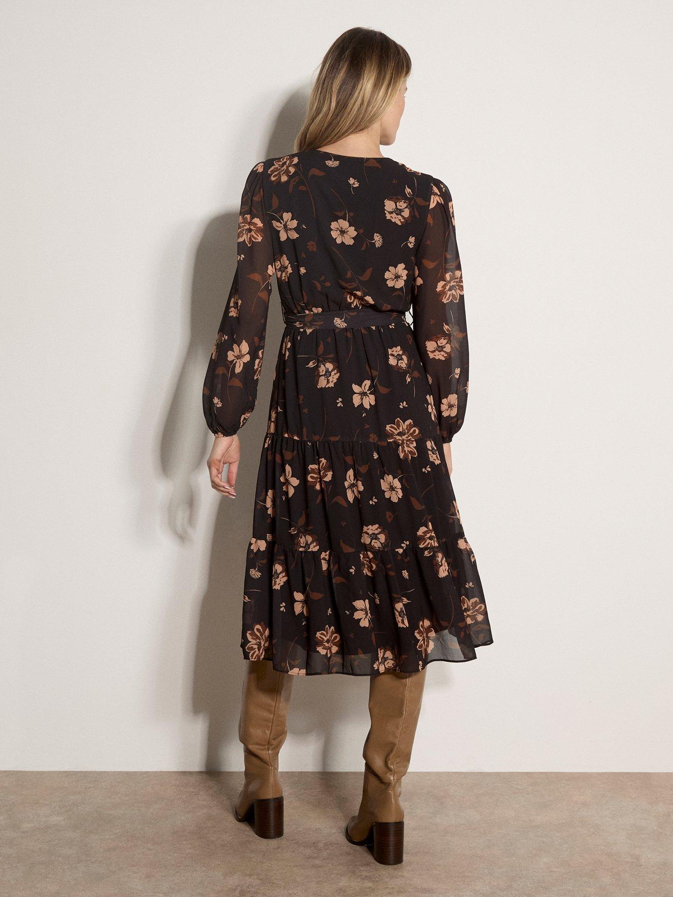 Image 2 of 4 of Apricot Womens Wrap Tiered Long Sleeve Dress - Black