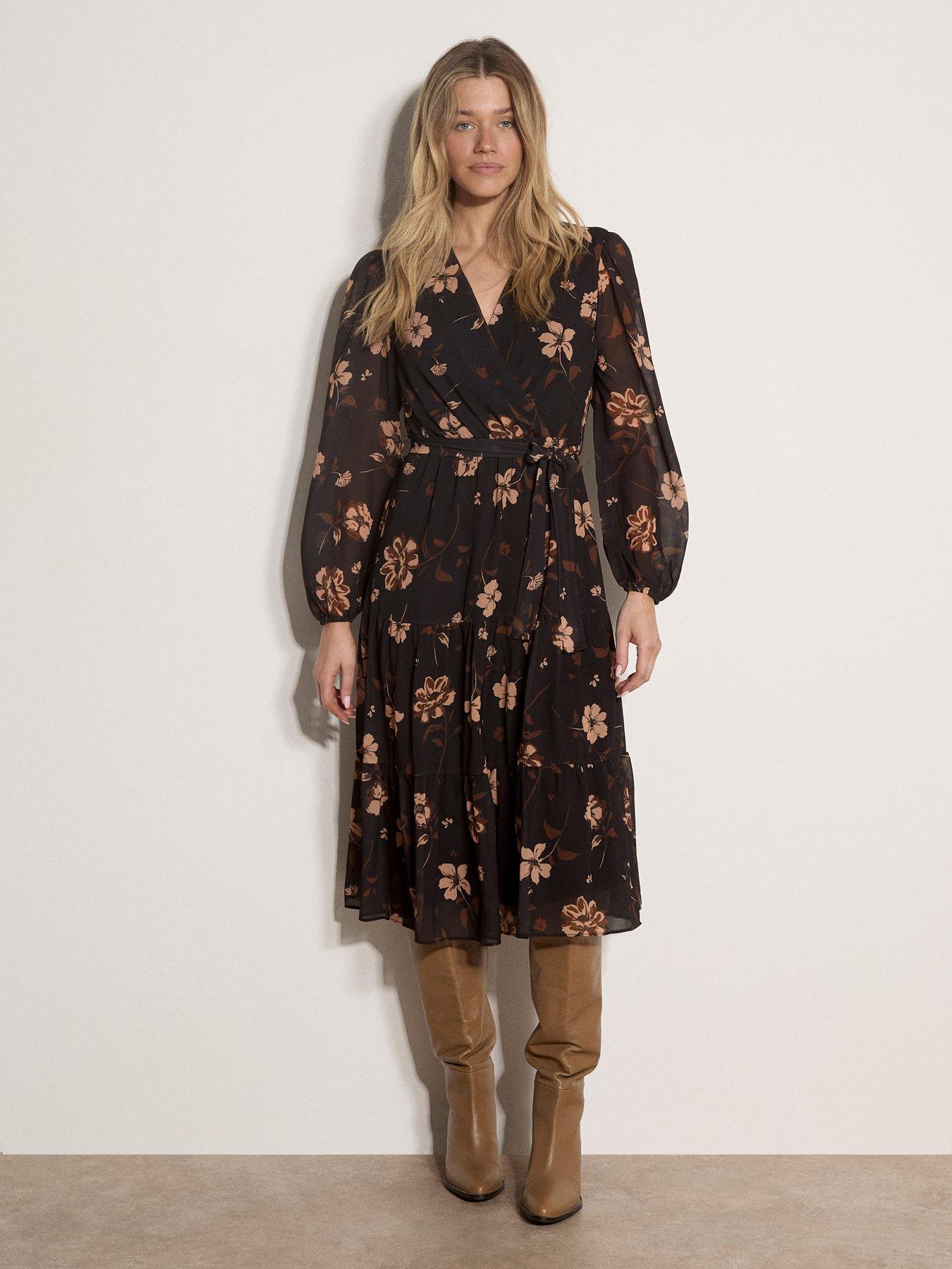 Image 3 of 4 of Apricot Womens Wrap Tiered Long Sleeve Dress - Black