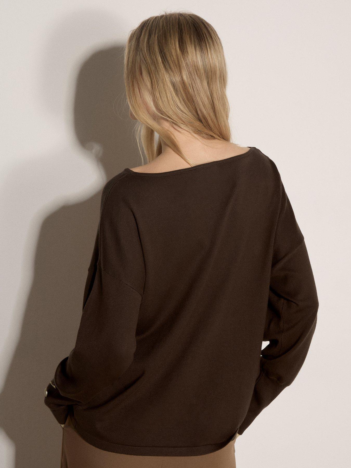 Image 2 of 4 of Apricot Womens Slash Neck Gold Button Jumper - Brown