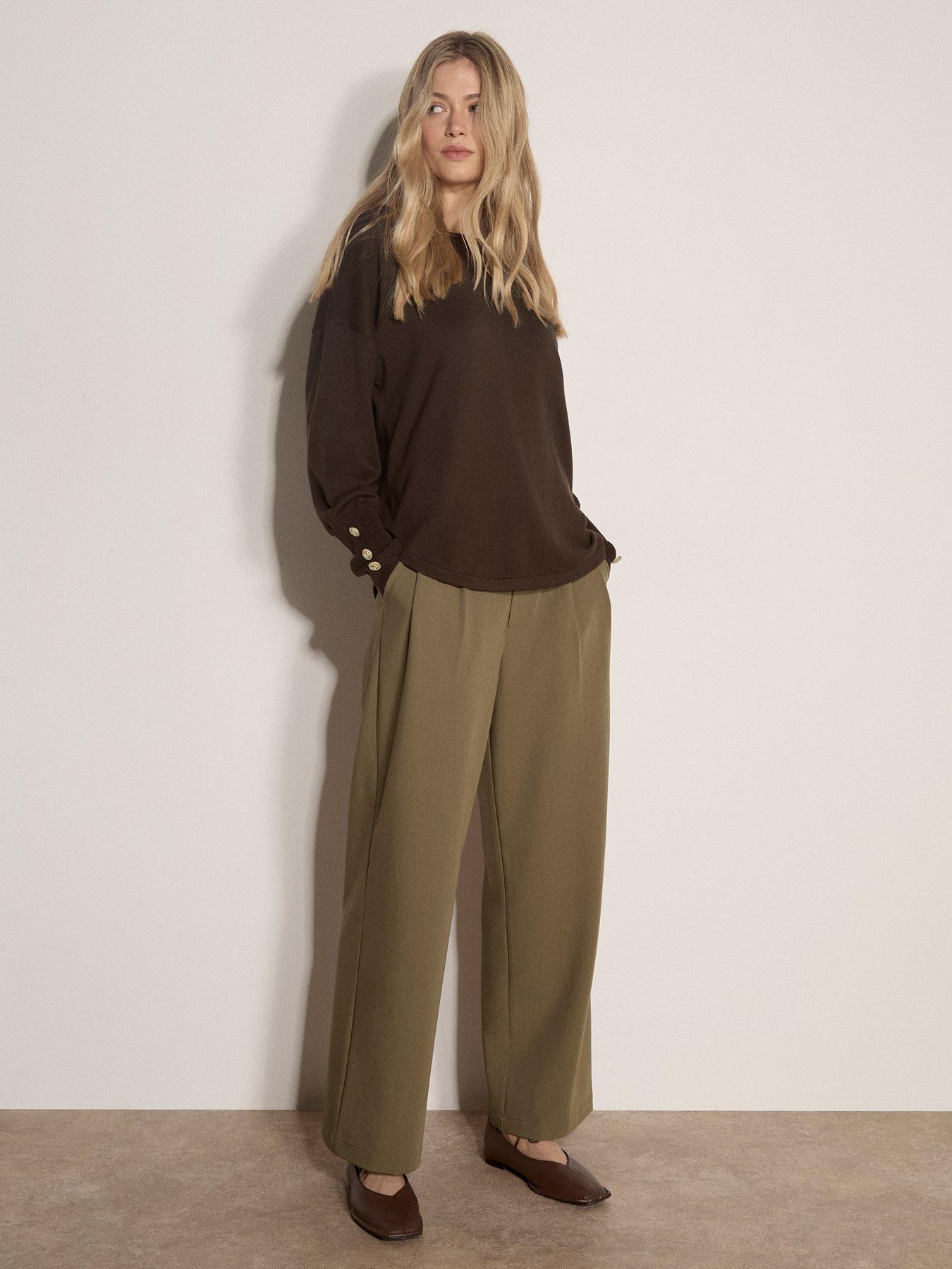 Image 3 of 4 of Apricot Womens Slash Neck Gold Button Jumper - Brown