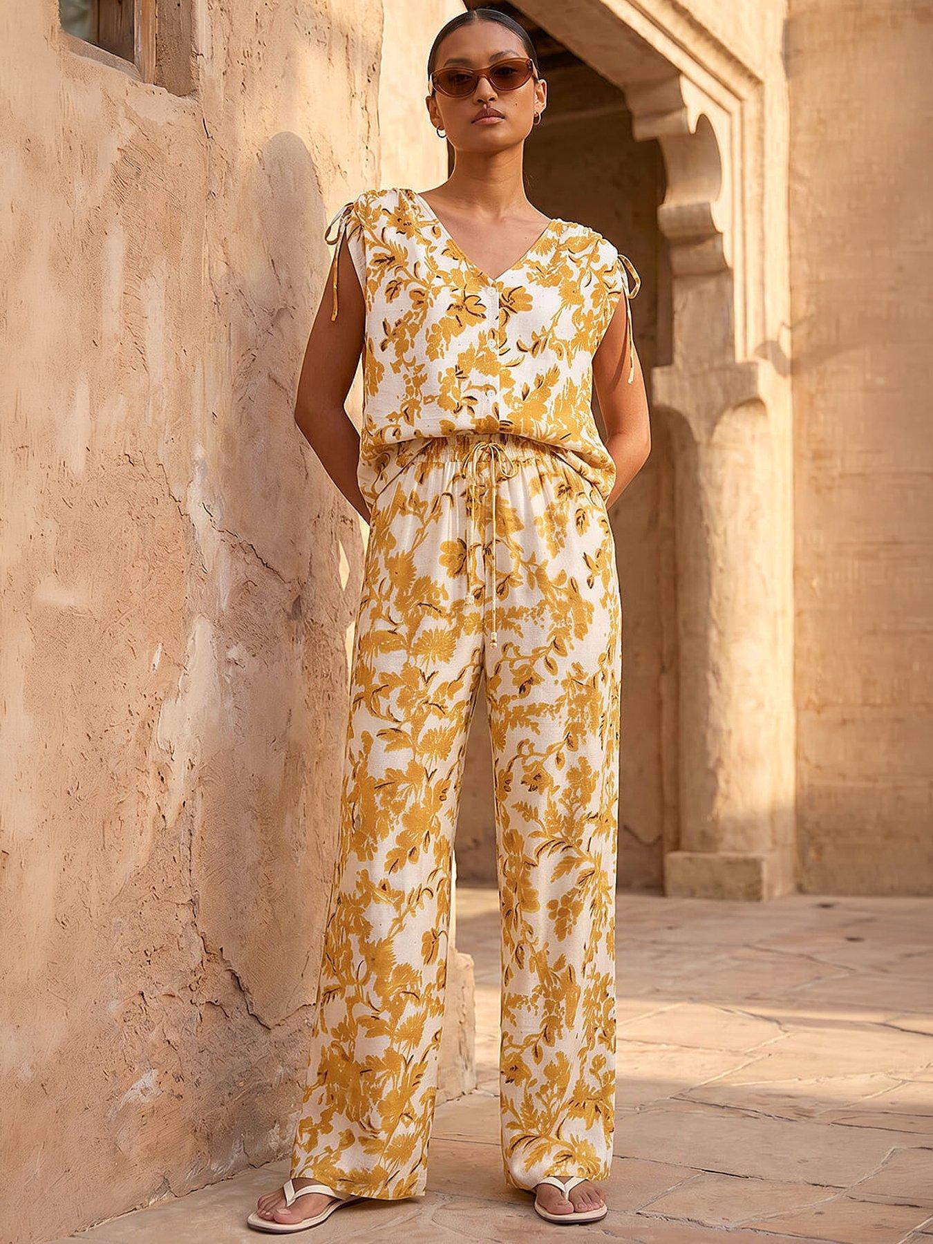 Image 2 of 4 of Roman Floral Sparkle Tie Waist Trouser