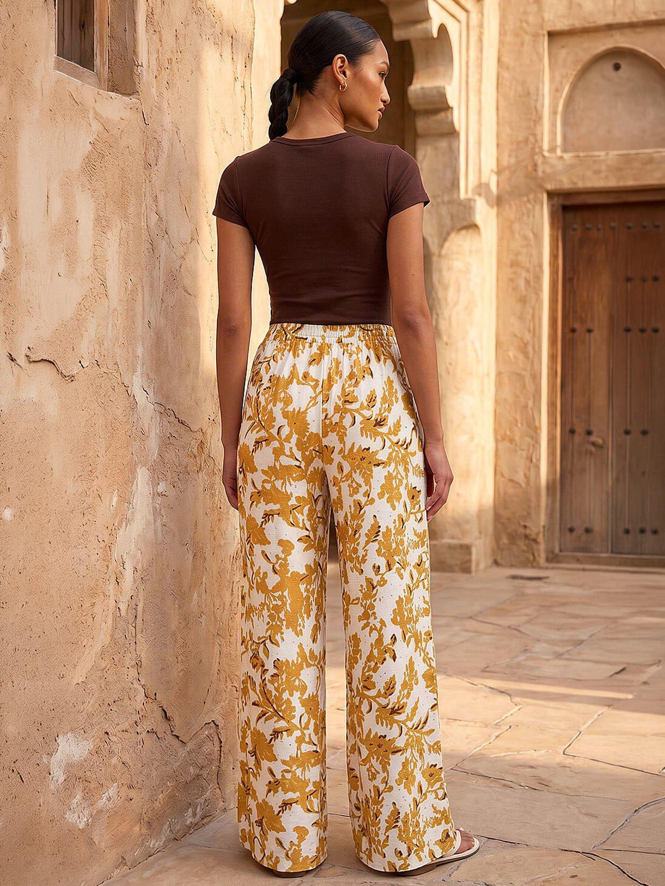 Image 3 of 4 of Roman Floral Sparkle Tie Waist Trouser