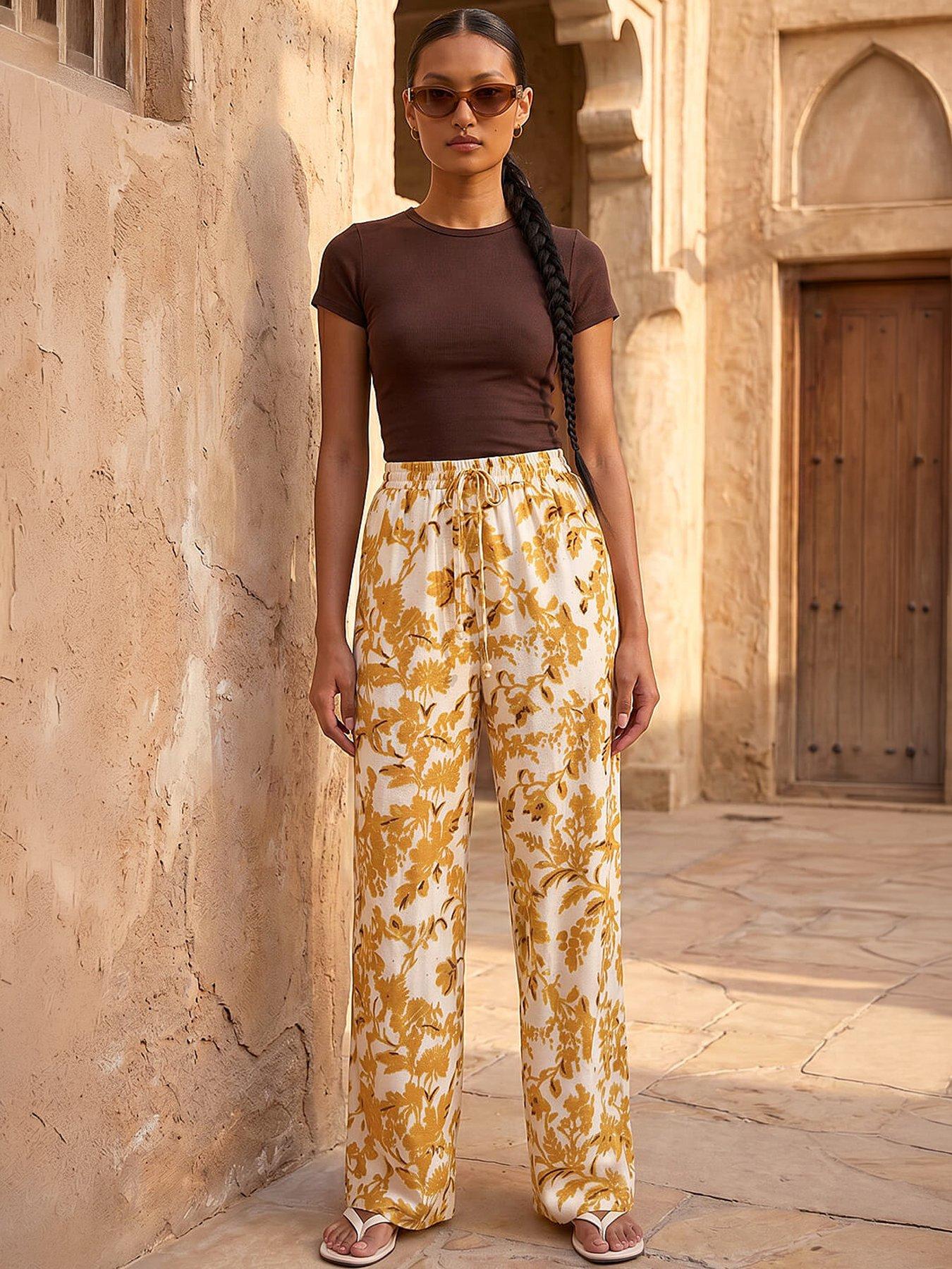Image 4 of 4 of Roman Floral Sparkle Tie Waist Trouser