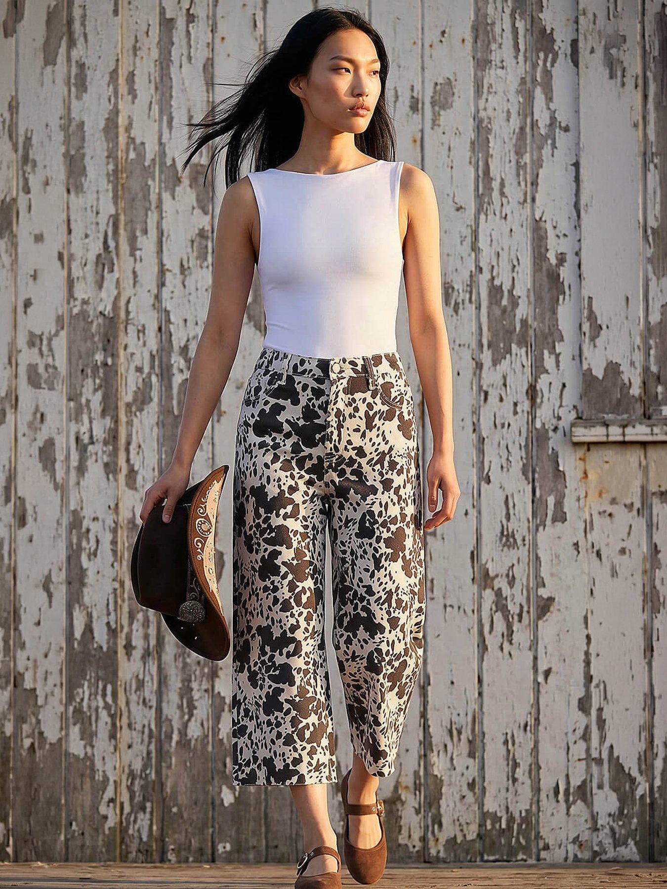 Roman Dusk Cow Print Wide Leg Jean