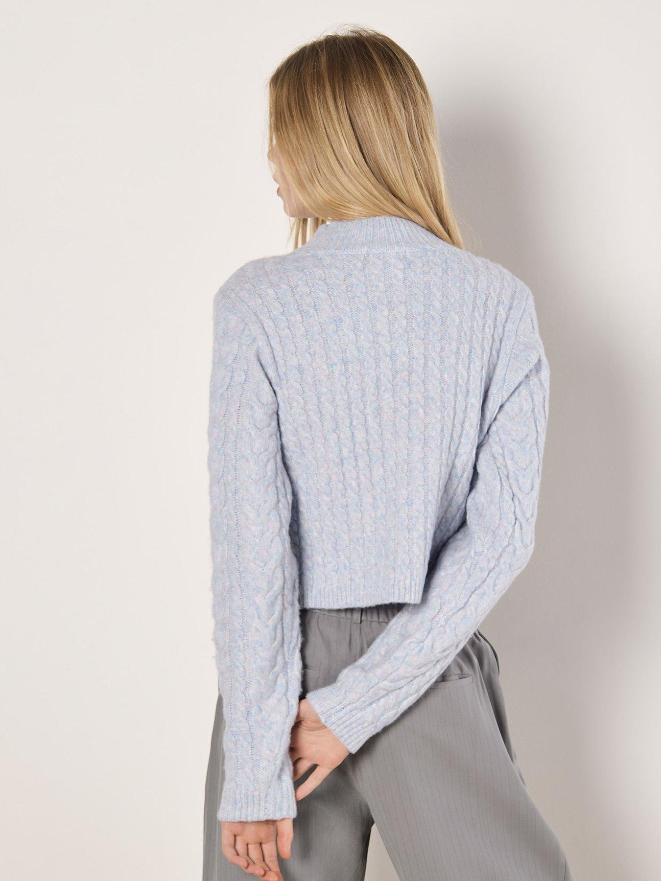 Image 2 of 5 of Apricot Womens Cable Knit Wrap-Over Mock Neck Jumper - Blue