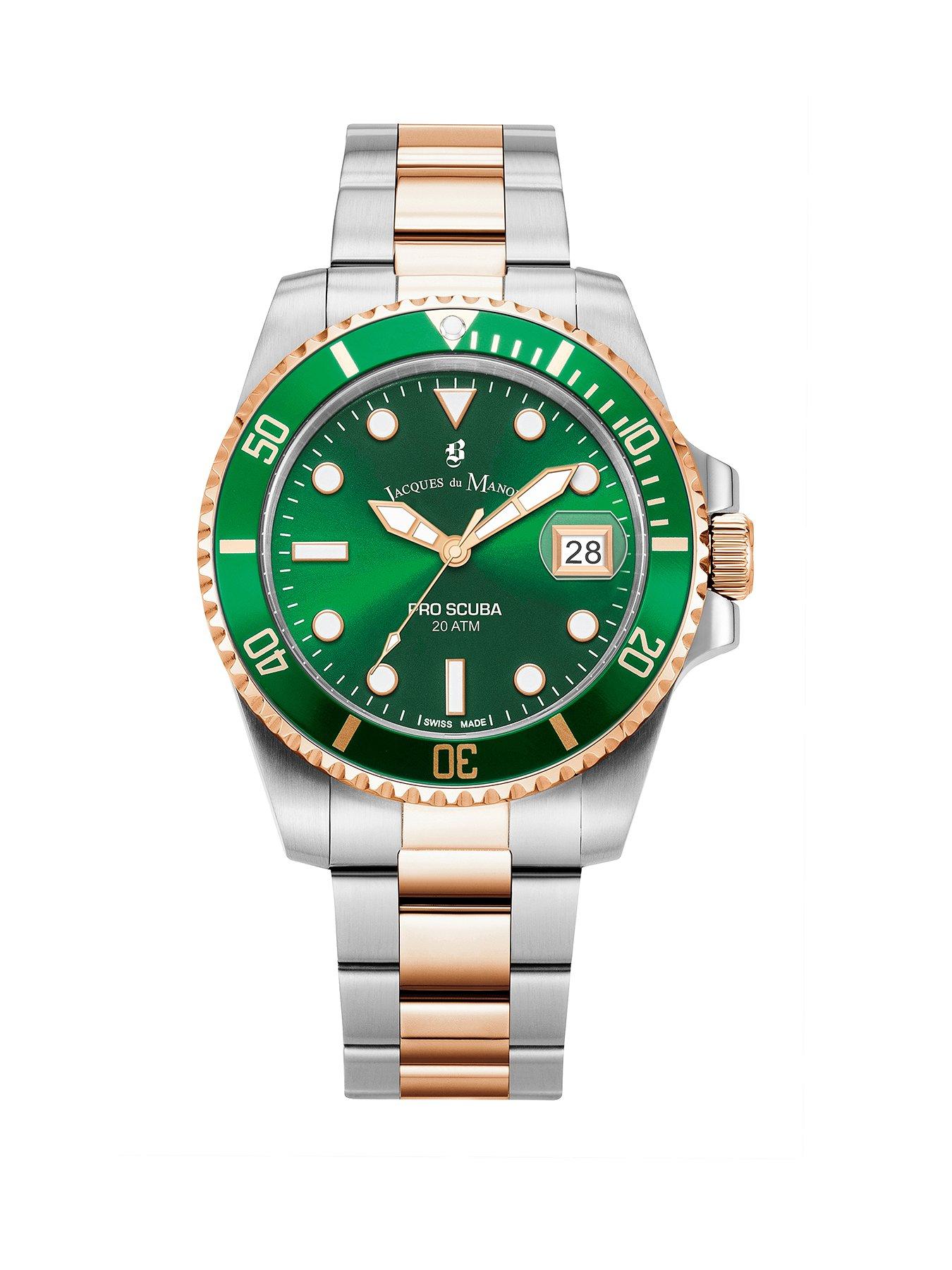 Jacques Du Manoir Pro-Scuba 43 Rose Two Tone Green Watch
