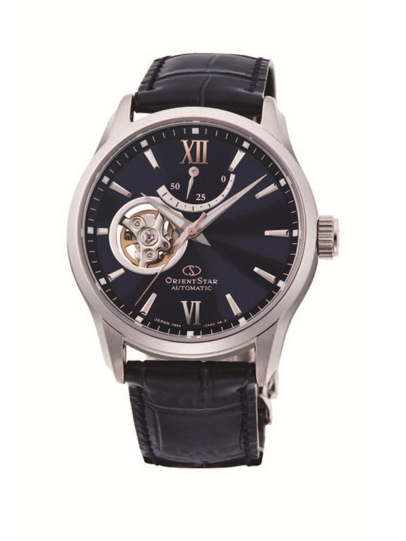 Orient Contemporary semi skeleton blue dial blue leather strap