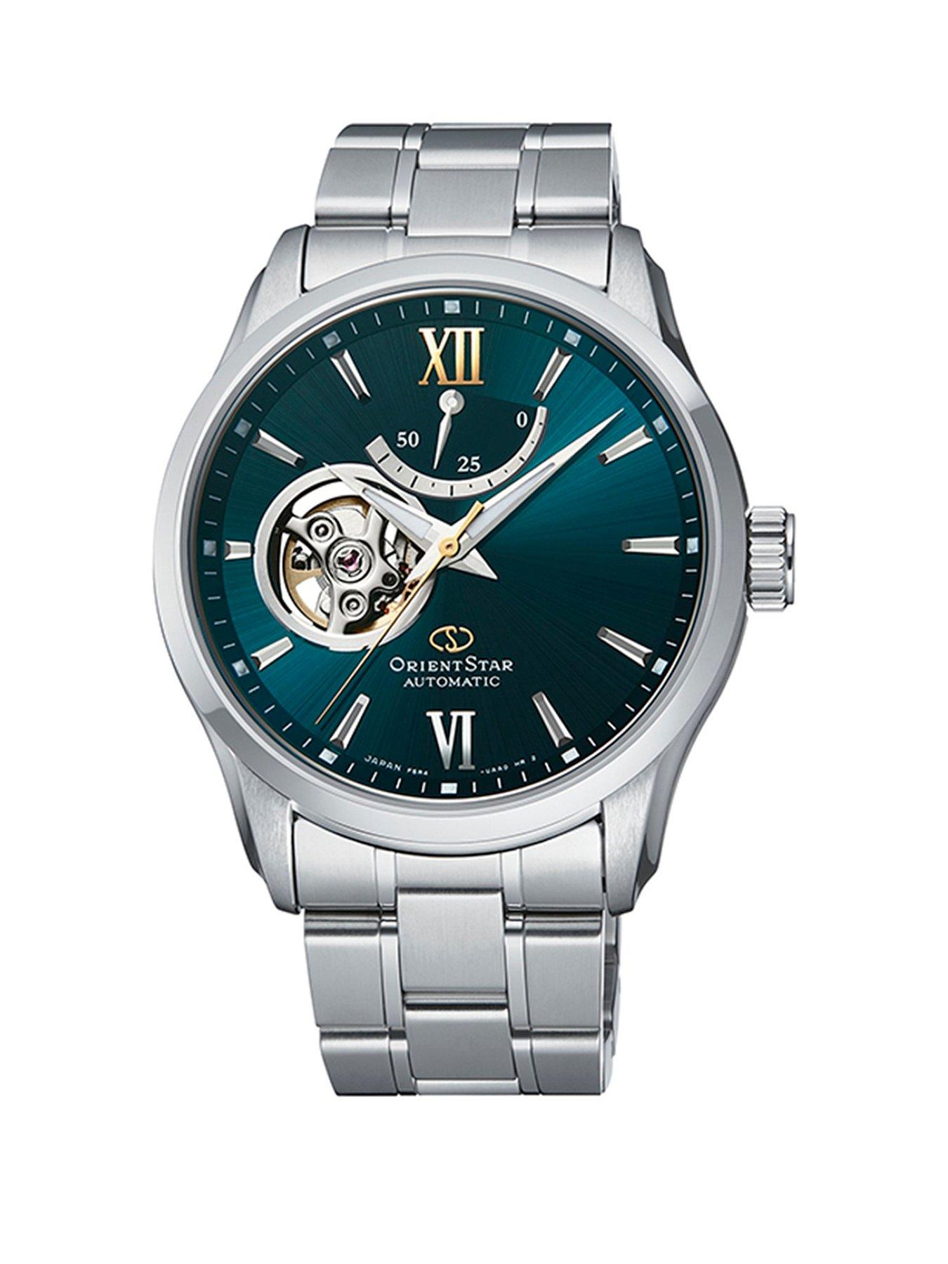 Orient Contemporary semi skeleton green dial steel