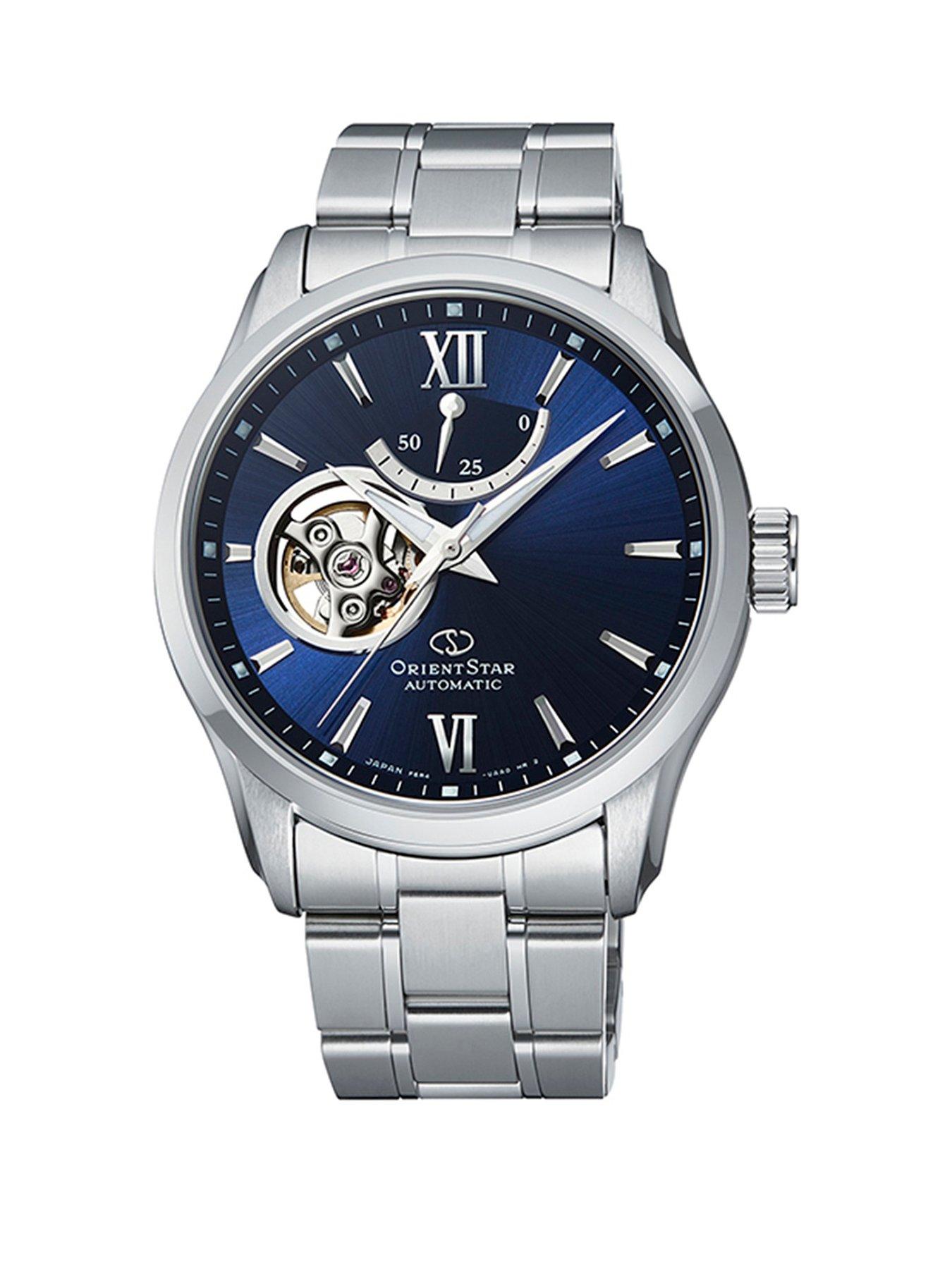 Orient Contemporary semi skeleton blue dial steel