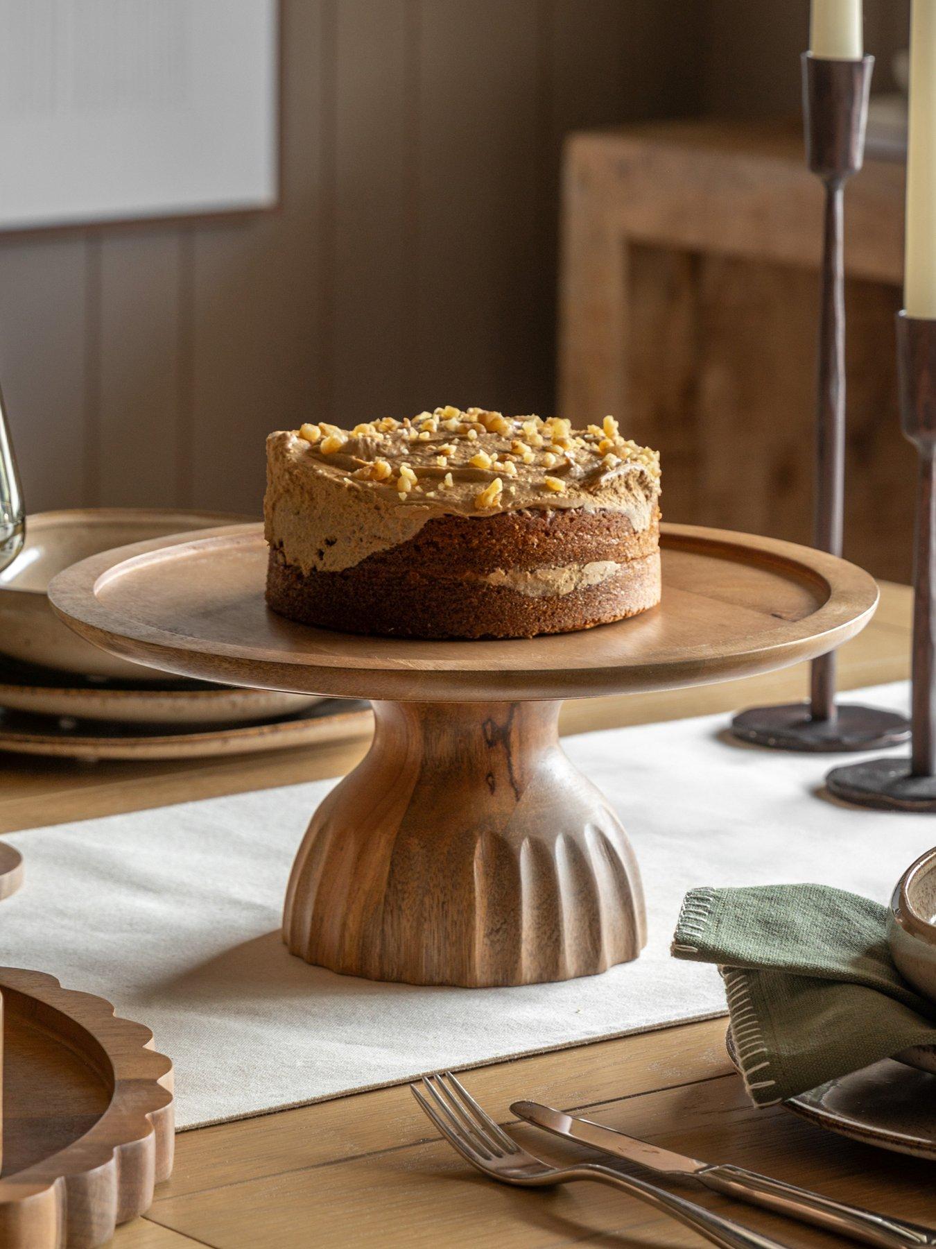 Image 1 of 7 of Gallery Direct Ridged Mango Wood Cake Stand