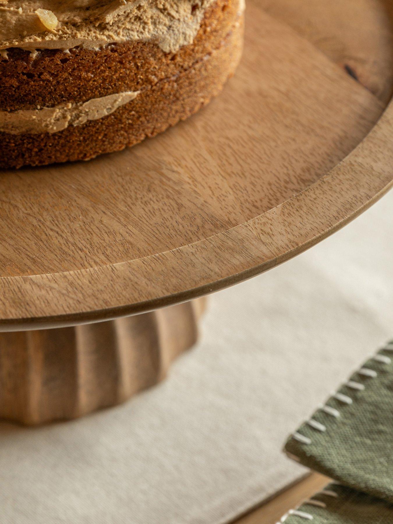 Image 3 of 7 of Gallery Direct Ridged Mango Wood Cake Stand