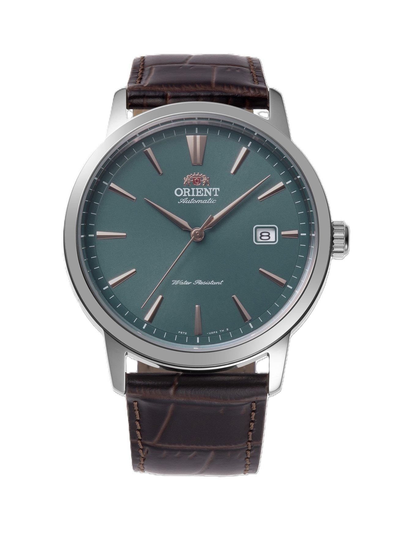 Orient Classic Green Dial Rose Gold Batons Steel Brown Leather strap