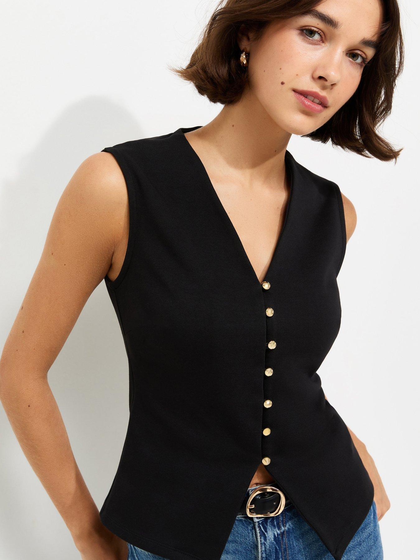 New Look Cotton Rich Ponte V Neck Waistcoat - Black