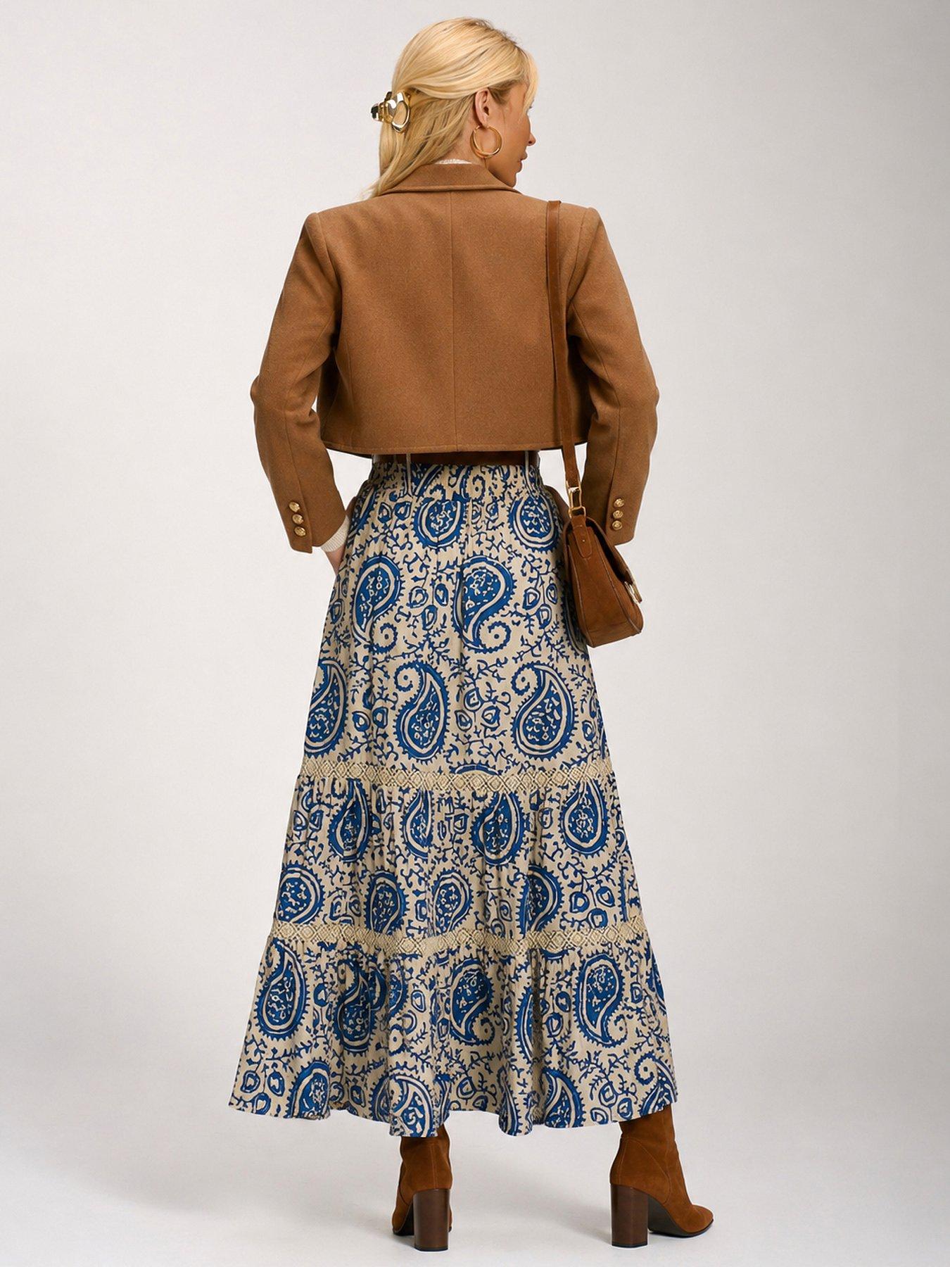 Image 2 of 6 of Jolie Moi Lace Trim Tiered Maxi Skirt - Blue