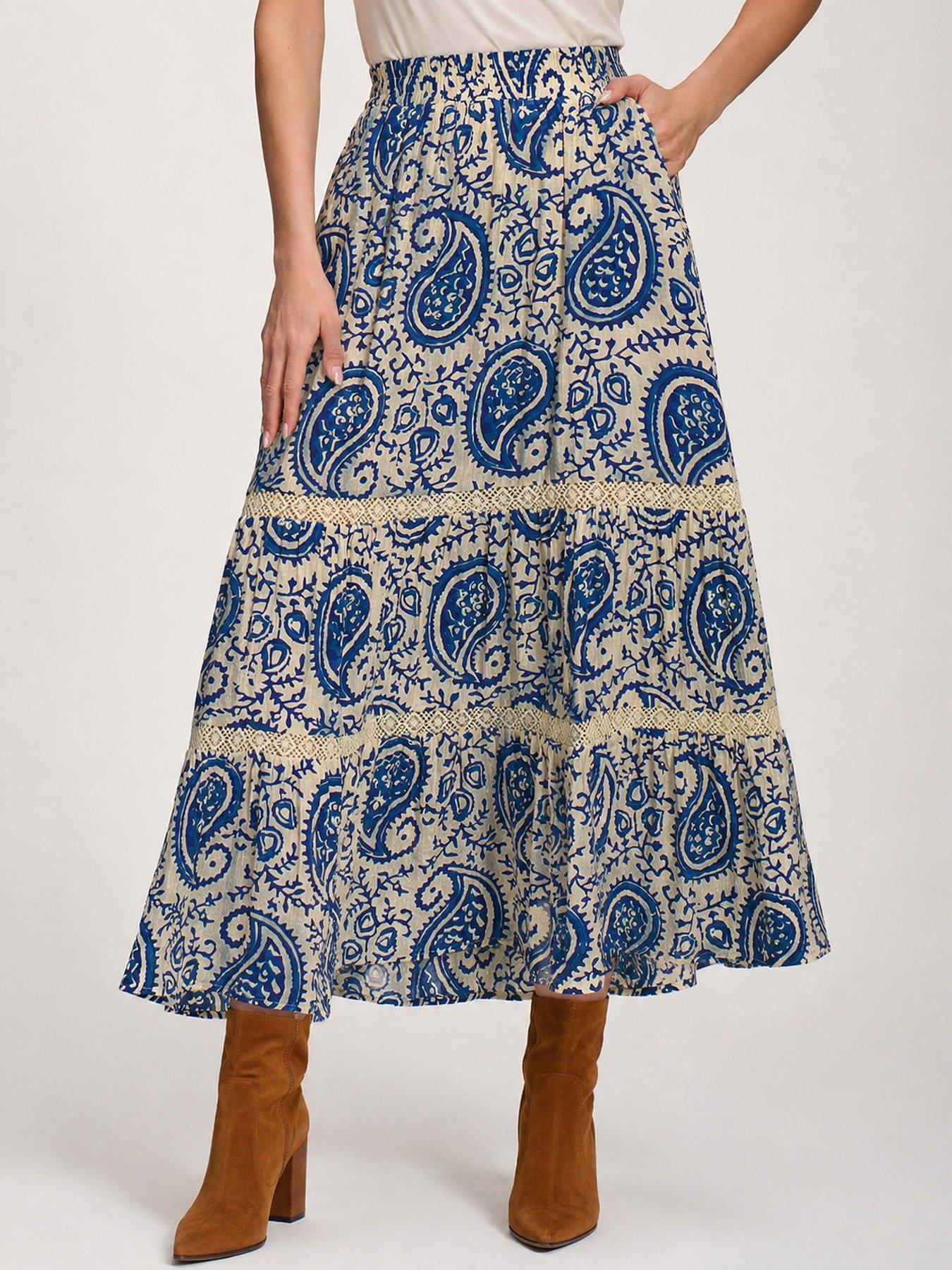 Image 4 of 6 of Jolie Moi Lace Trim Tiered Maxi Skirt - Blue