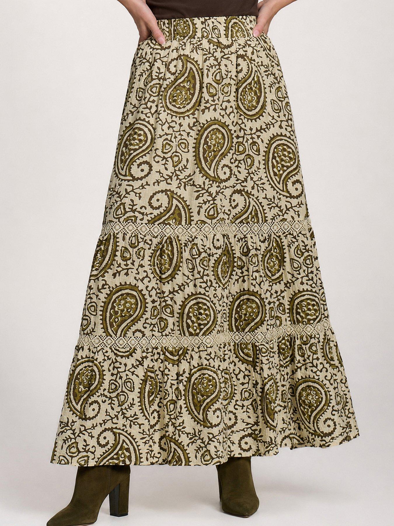 Image 4 of 6 of Jolie Moi Lace Trim Tiered Maxi Skirt - Green