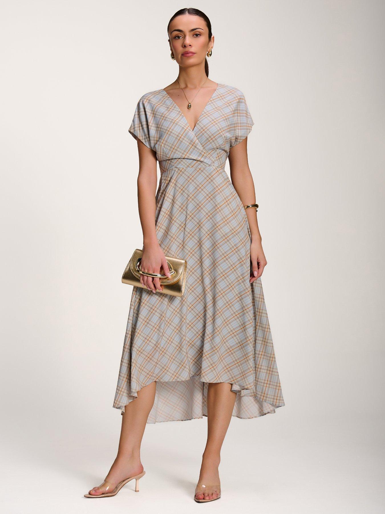 Jolie Moi Check Print Maxi Dress - Blue