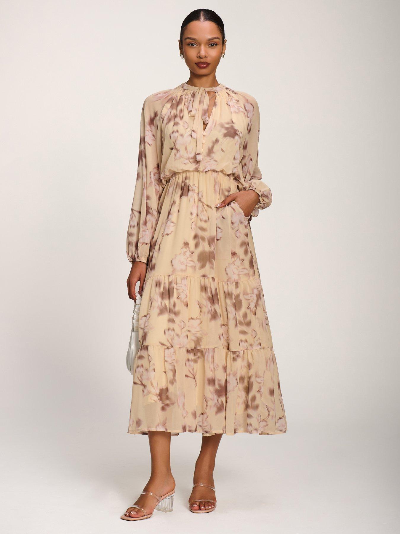 Jolie Moi Chiffon Tie Neckline Midaxi Dress - Yellow