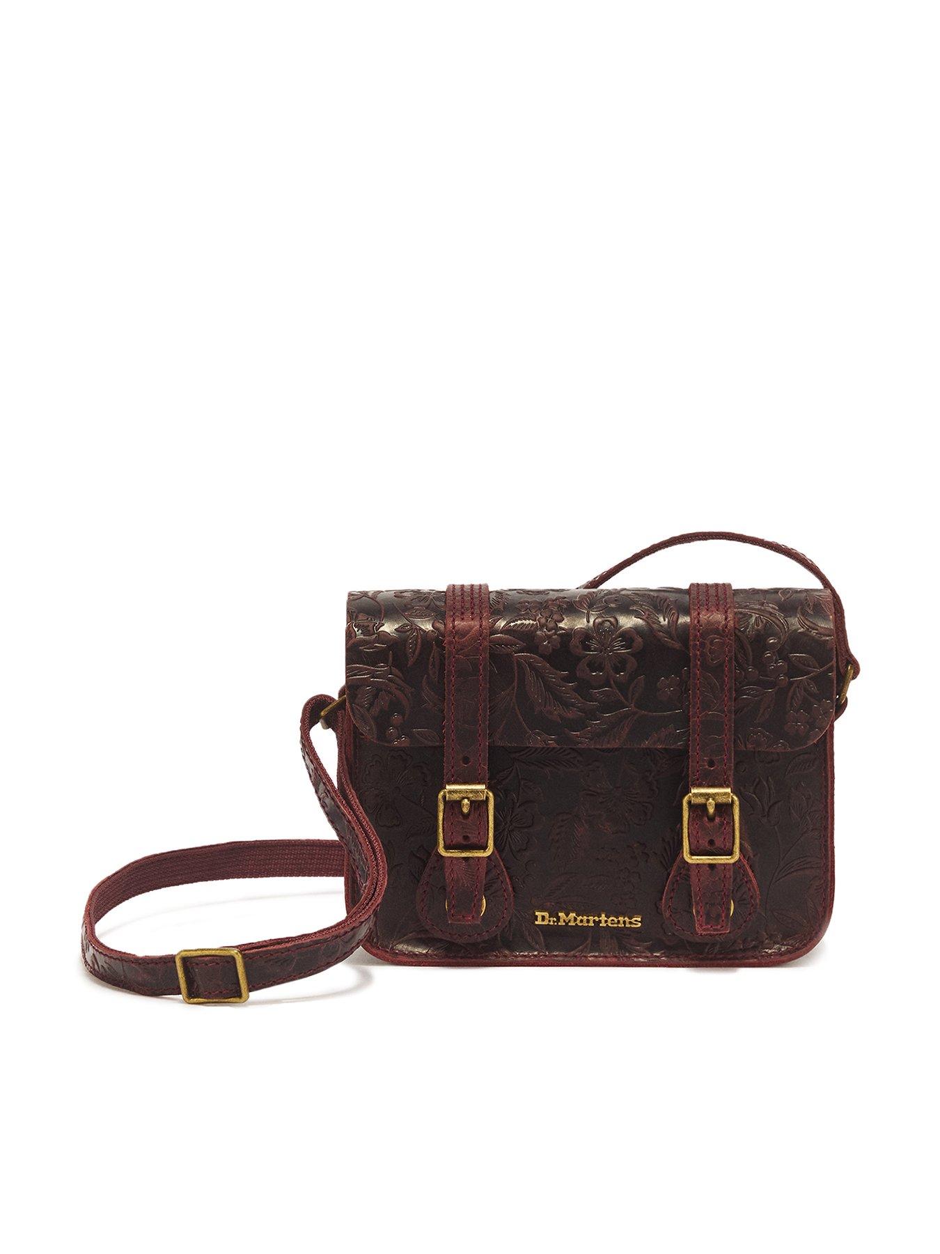 Dr Martens 7 Inch Floral Emboss Crazy Horse Leather Satchel - Red