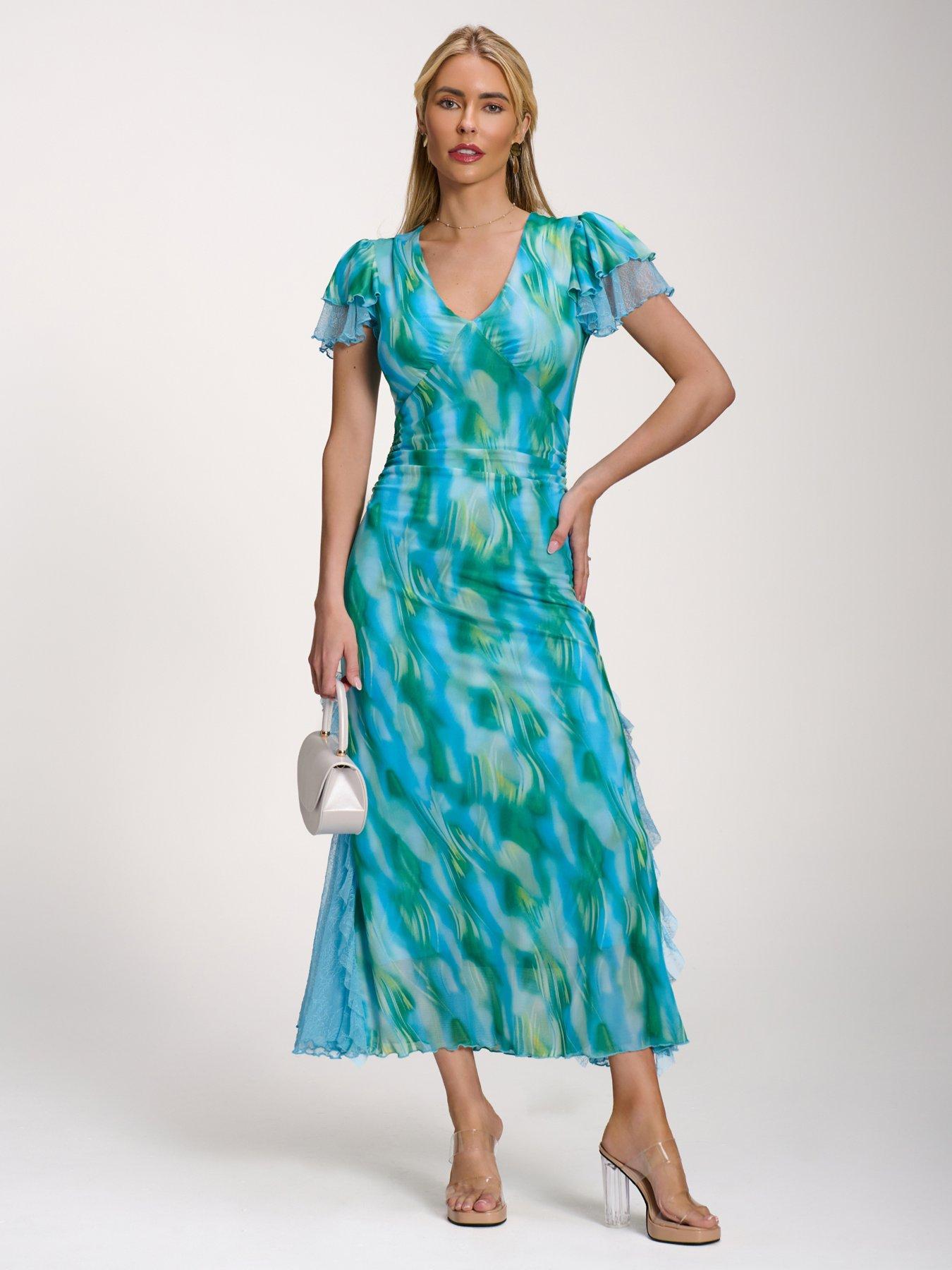 Jolie Moi Lace Insert Mesh Midi Dress