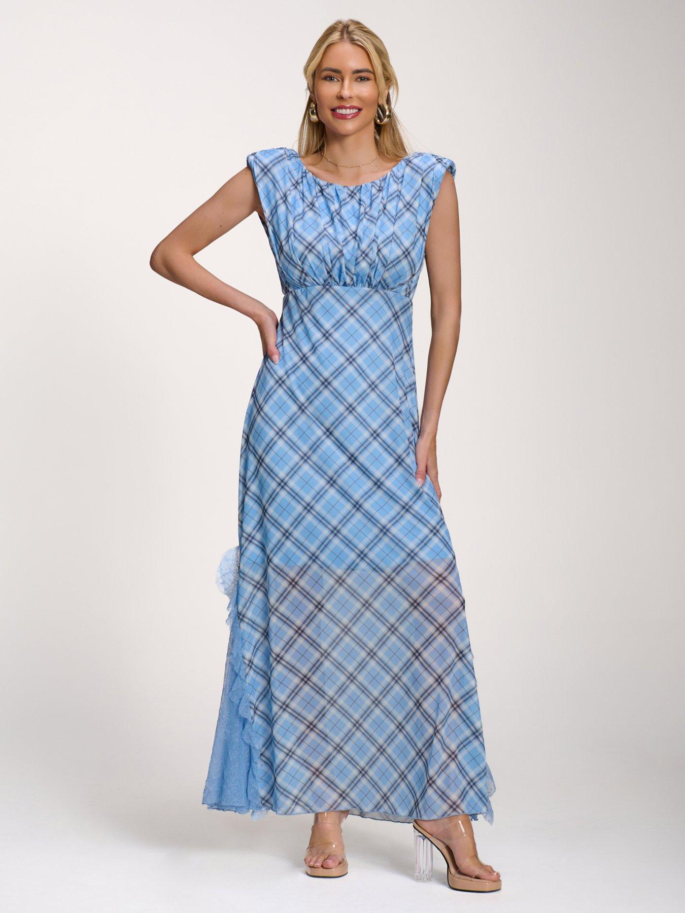 Jolie Moi Lace Insert Mesh Maxi Dress