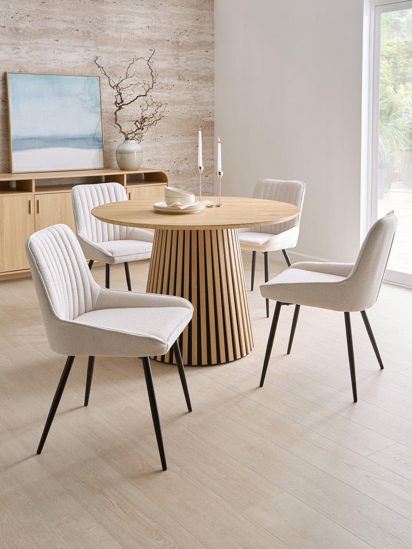 The Very Collection Harlow 110cm Round Dining Table And 4 Alisha Woven Dining Chairs