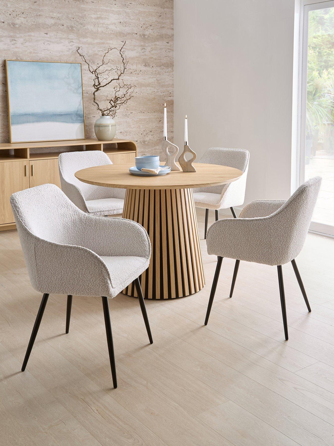 The Very Collection Harlow 110cm Round Dining Table And 4 Aurelia Boucle Dining Chairs