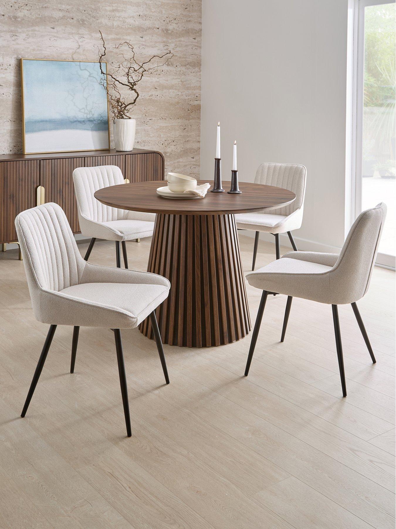 The Very Collection Harlow 110cm Round Dining Table And 4 Alisha Woven Dining Chairs