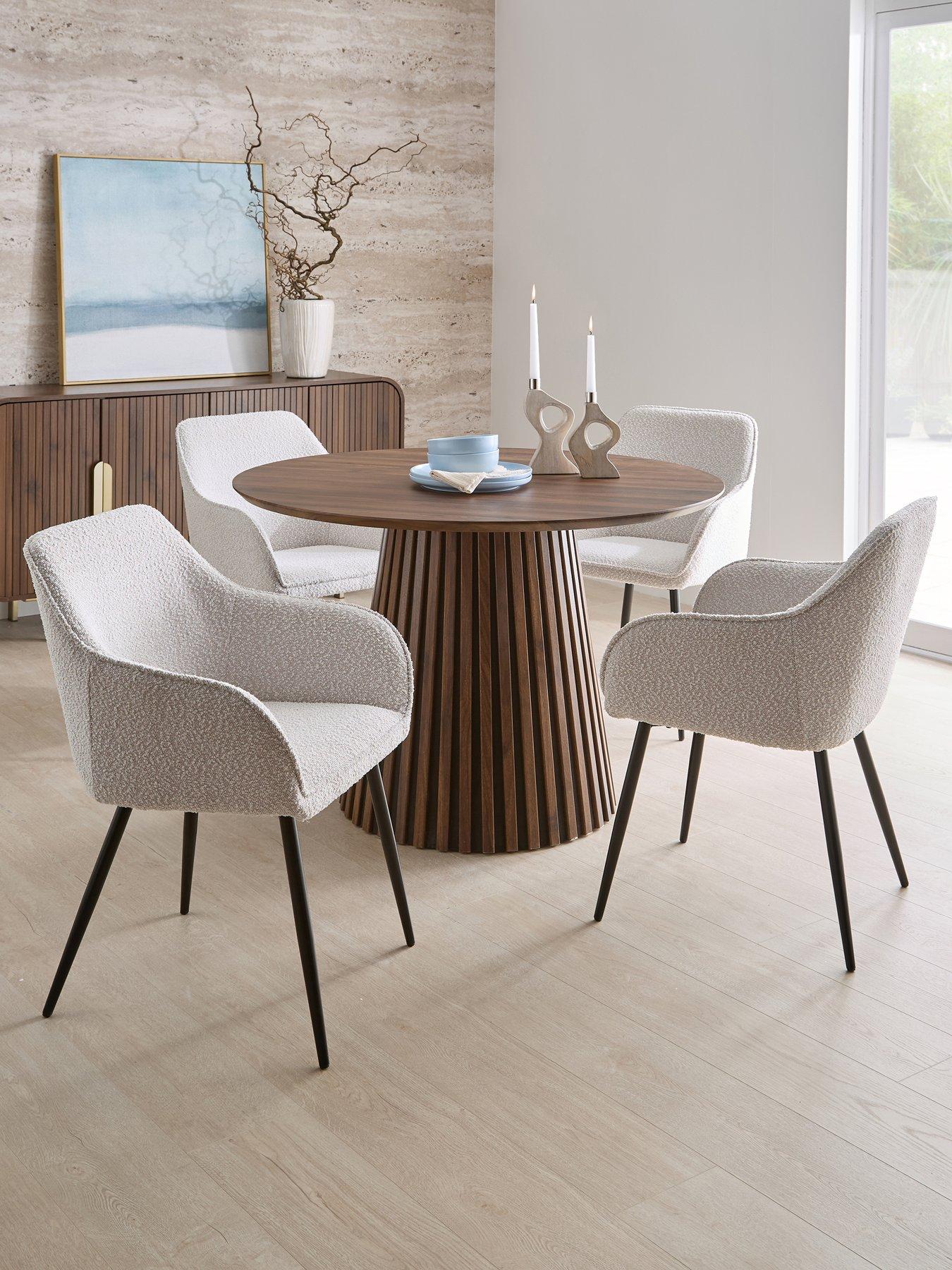 The Very Collection Harlow 110cm Round Dining Table And 4 Aurelia Boucle Dining Chairs