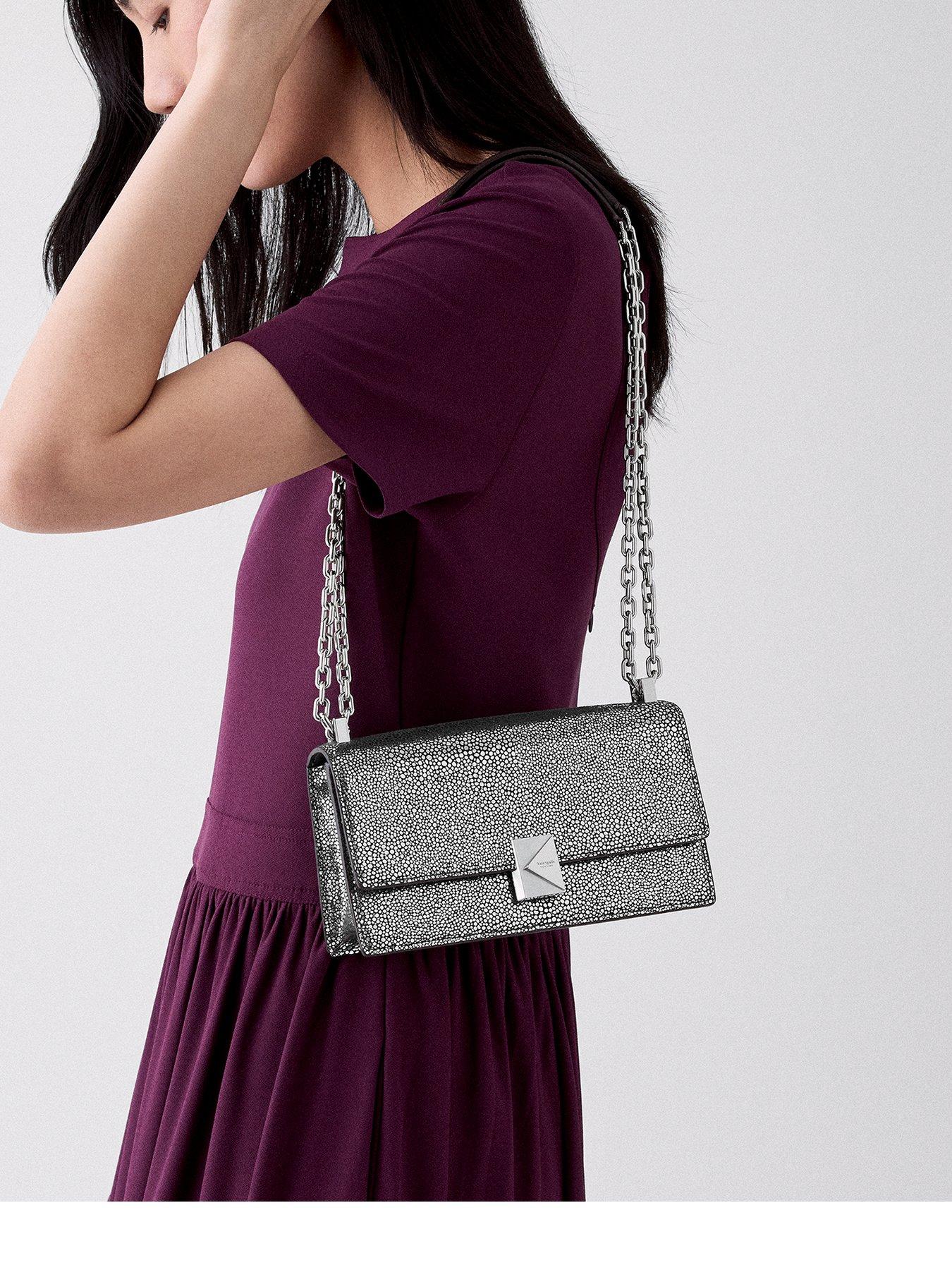 Image 1 of 4 of Kate Spade New York Deco Metallic Dot Suede Mini Crossbody Bag - Silver
