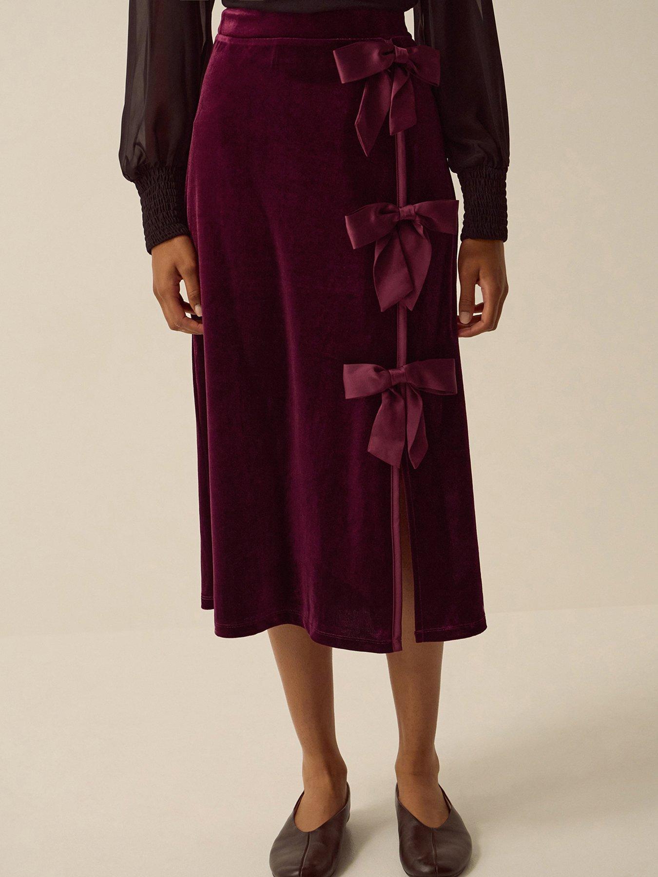 Image 1 of 5 of Monsoon Buffy Bow Velvet Skirt